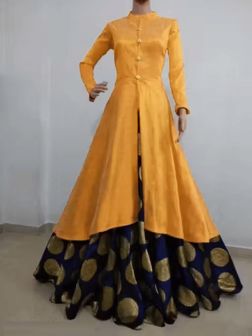     			srapo Women Silk Blend Anarkali Stitched Ethnic Gown ( Yellow )