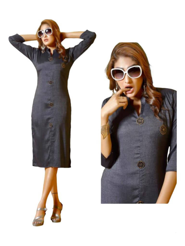     			w wholesalewala Women Rayon Solid Straight Kurti ( Navy Blue )