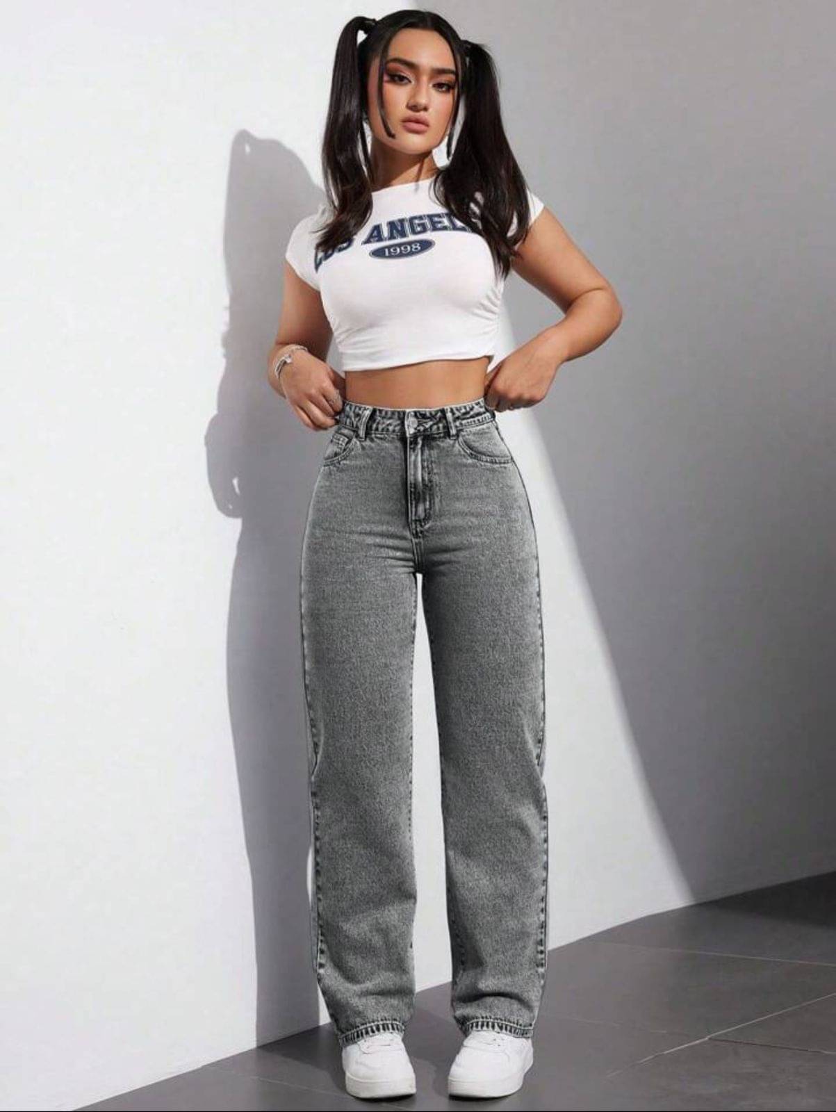     			9x denims Women's Straight Fit High-Rise Jeans ( Grey )