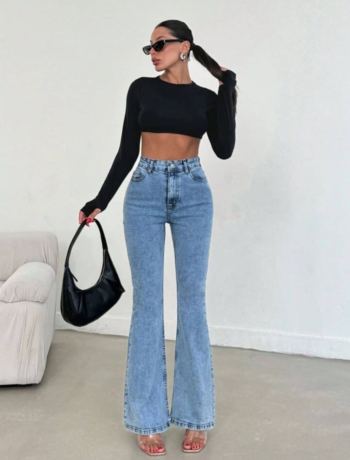     			9x denims Women's Wide Leg High-Rise Jeans ( Blue )