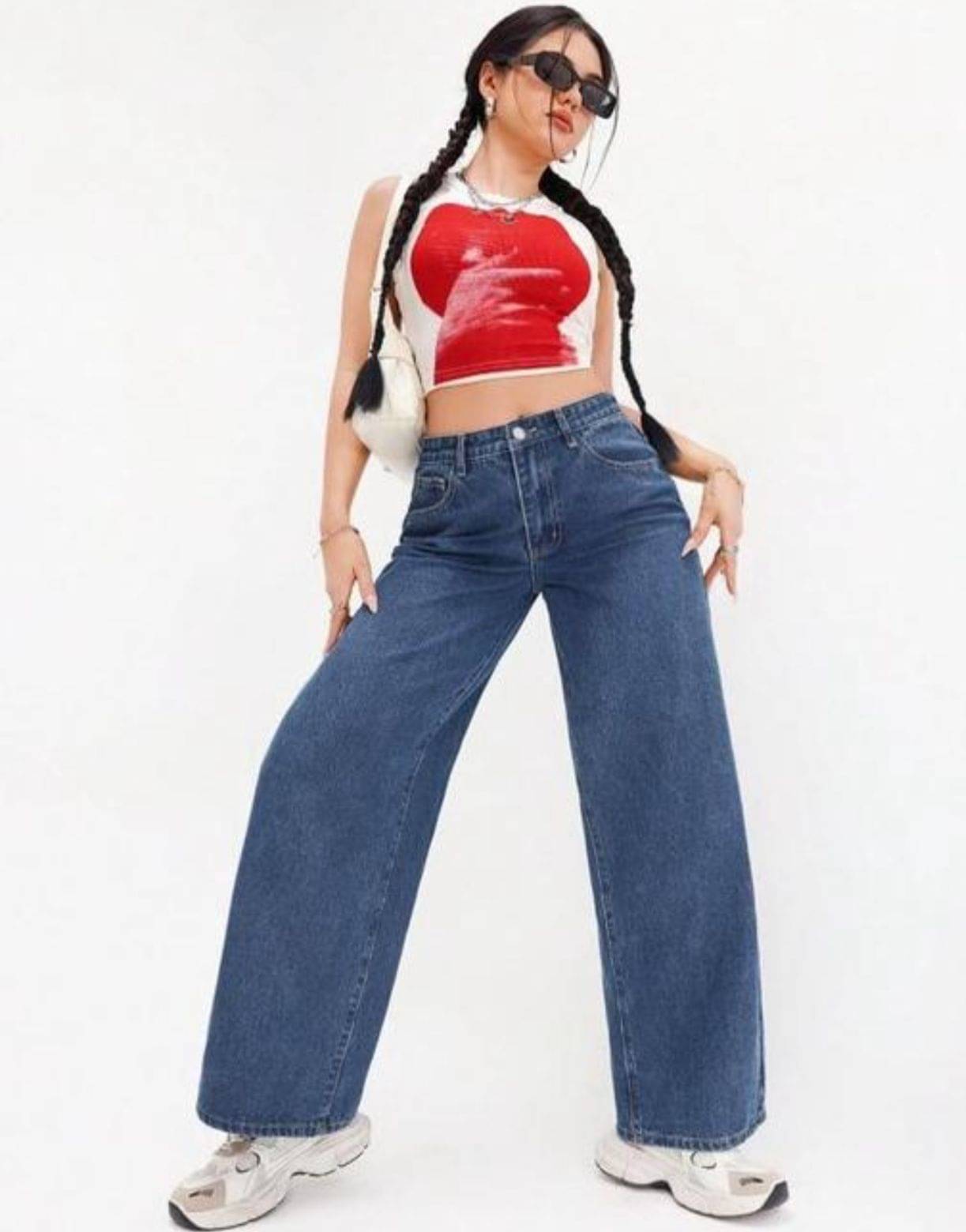     			AD Fashion Women's Baggy Fit High-Rise Jeans ( Dark Blue )