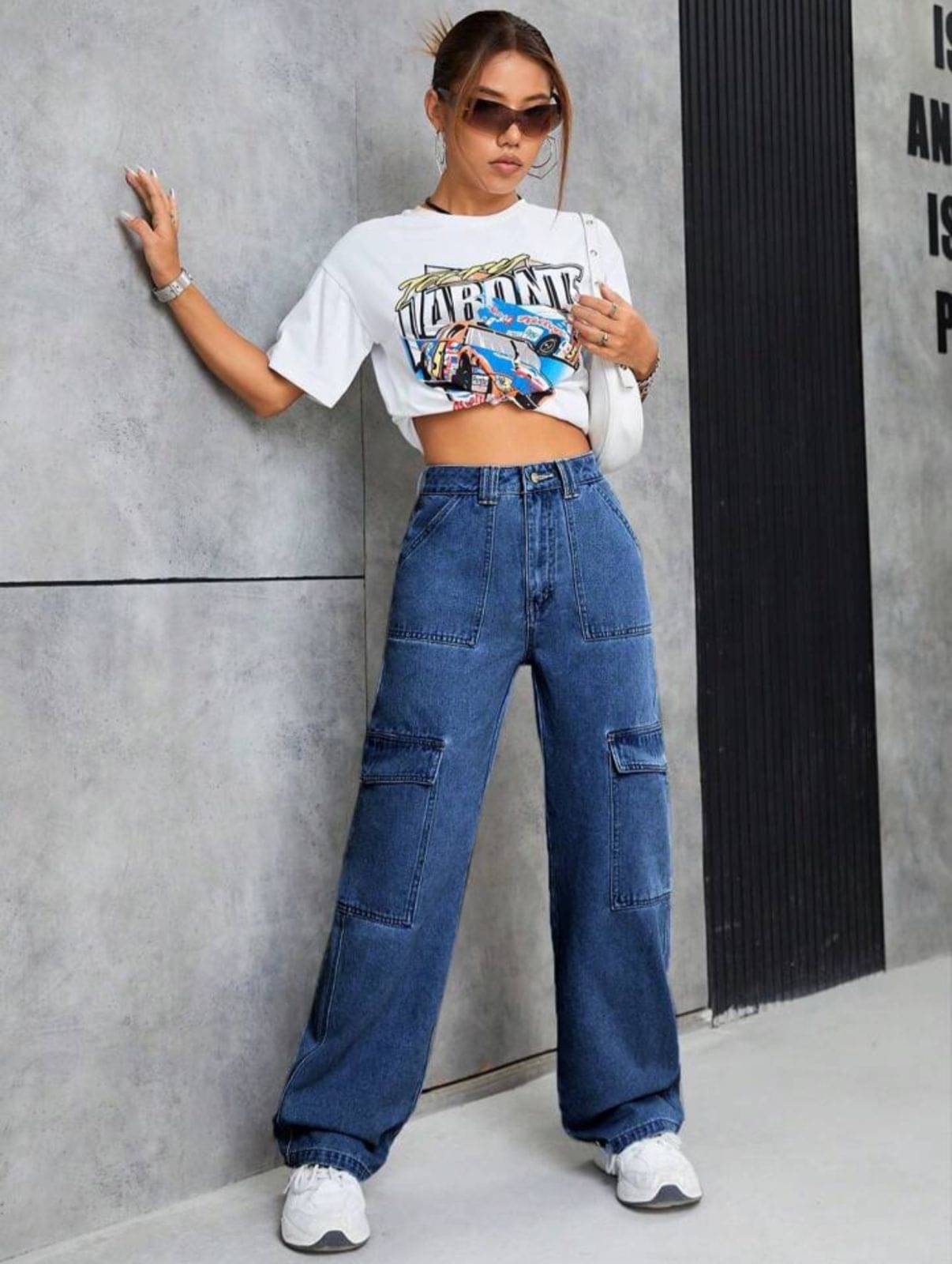     			AD Fashion Women's Relaxed Fit High-Rise Jeans ( Dark Blue )