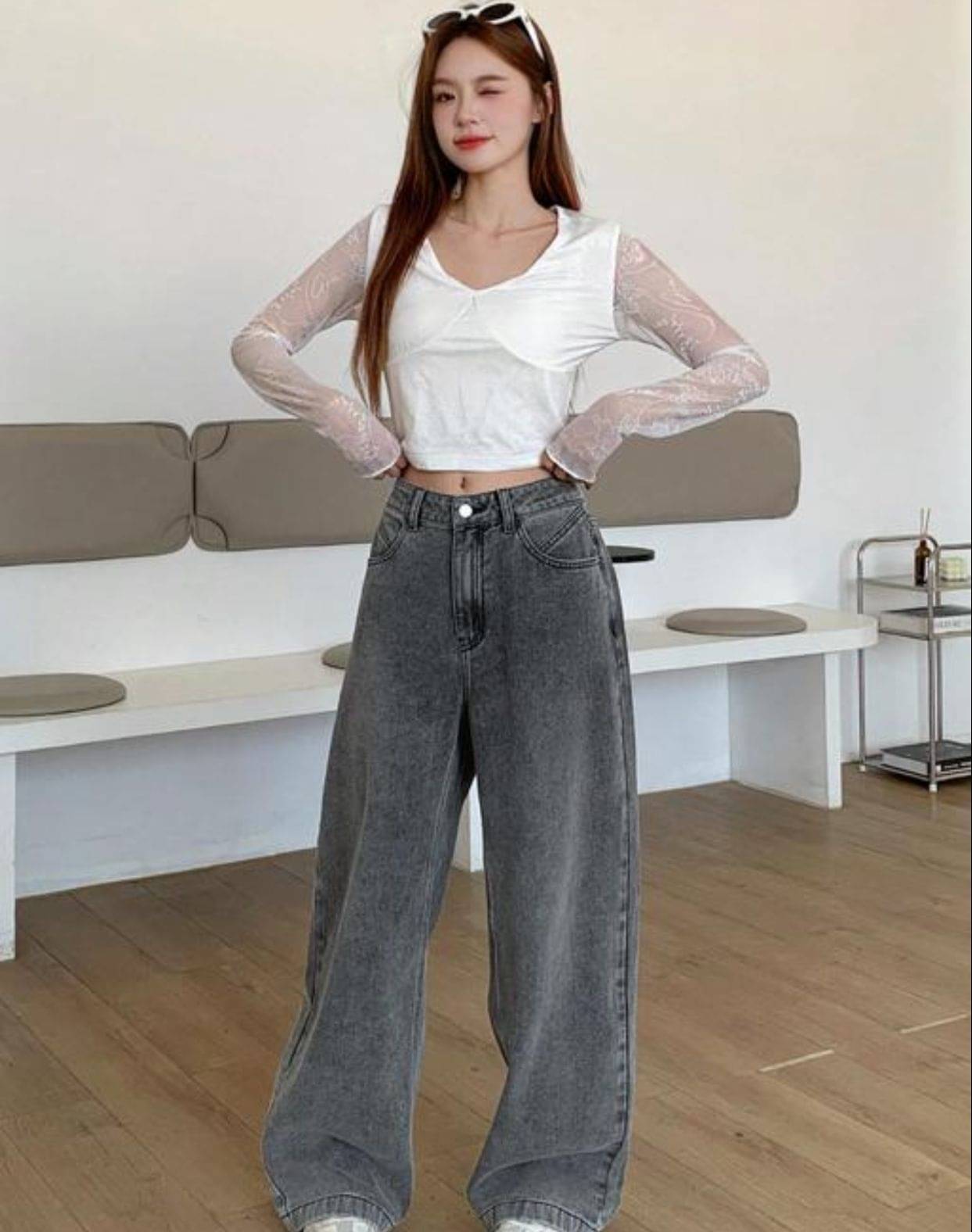     			AD Fashion Women's Straight Fit High-Rise Jeans ( Dark Grey )