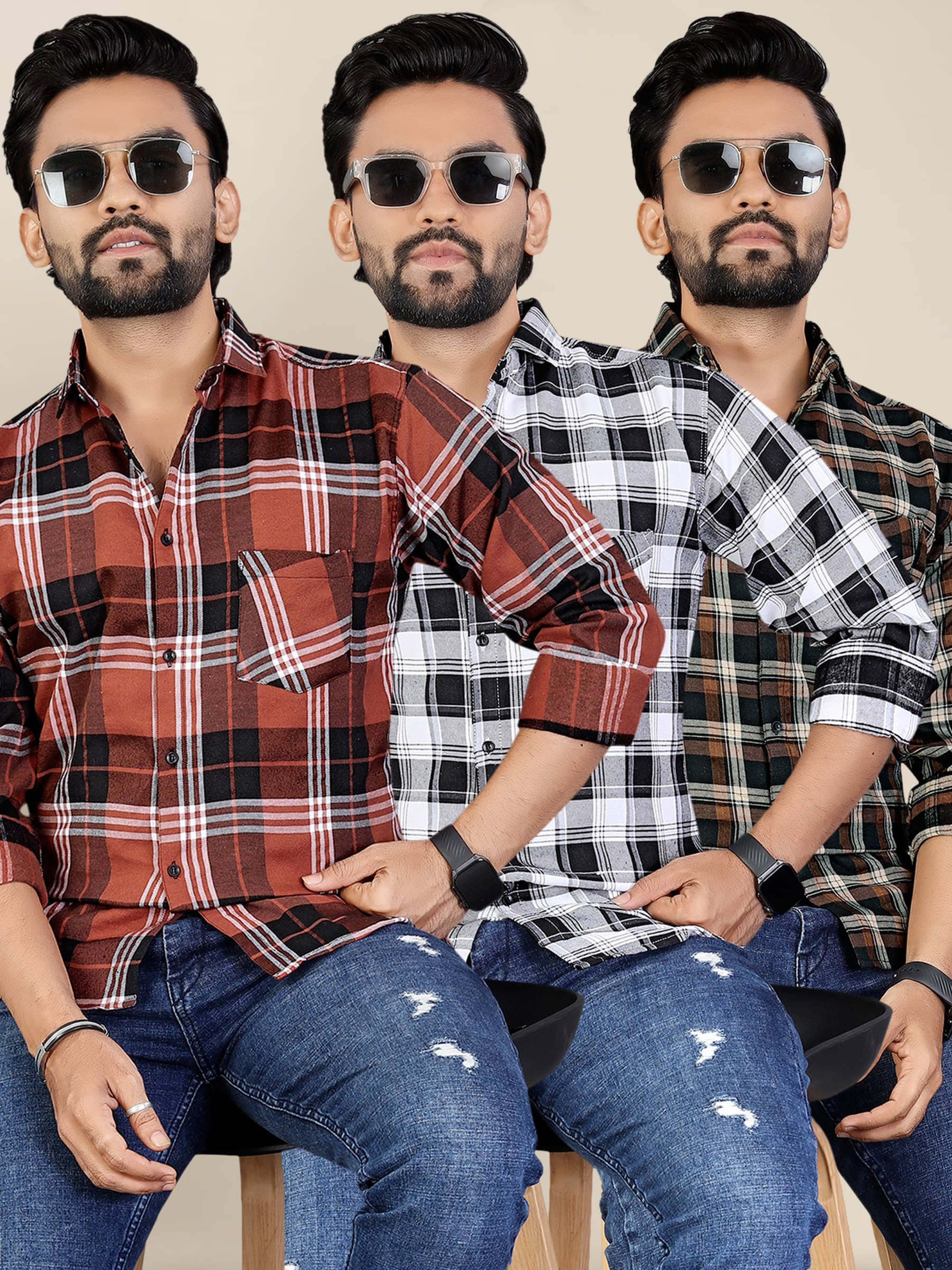 ADWYN PETER 100% Cotton Regular Fit Checks Full Sleeves Men's Casual Shirt - Multicolor 8 ( Pack of 3 ) ADWYN PETER 100% Cotton Regular Fit Checks Full Sleeves Men's Casual Shirt - Multicolor 8 ( Pack of 3 )
