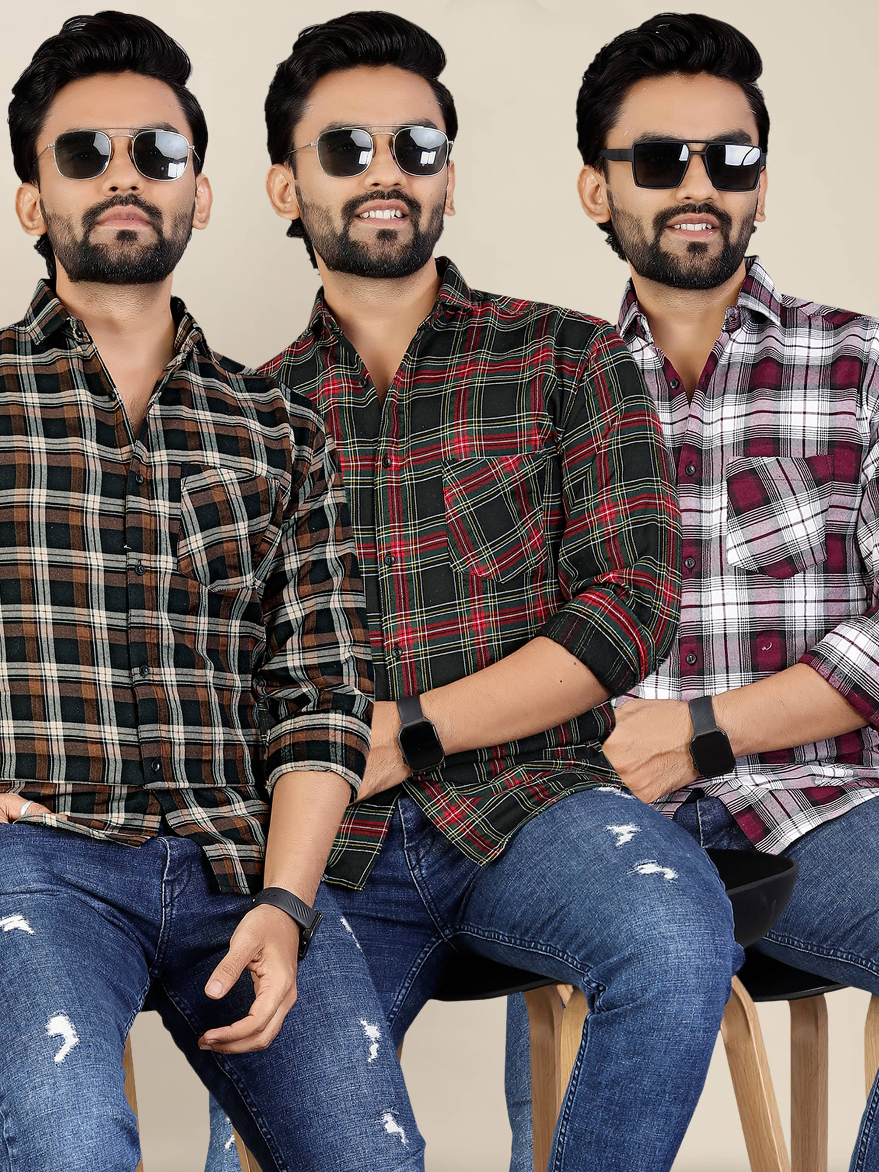     			ADWYN PETER 100% Cotton Regular Fit Checks Full Sleeves Men's Casual Shirt - Multicolor 10 ( Pack of 3 )