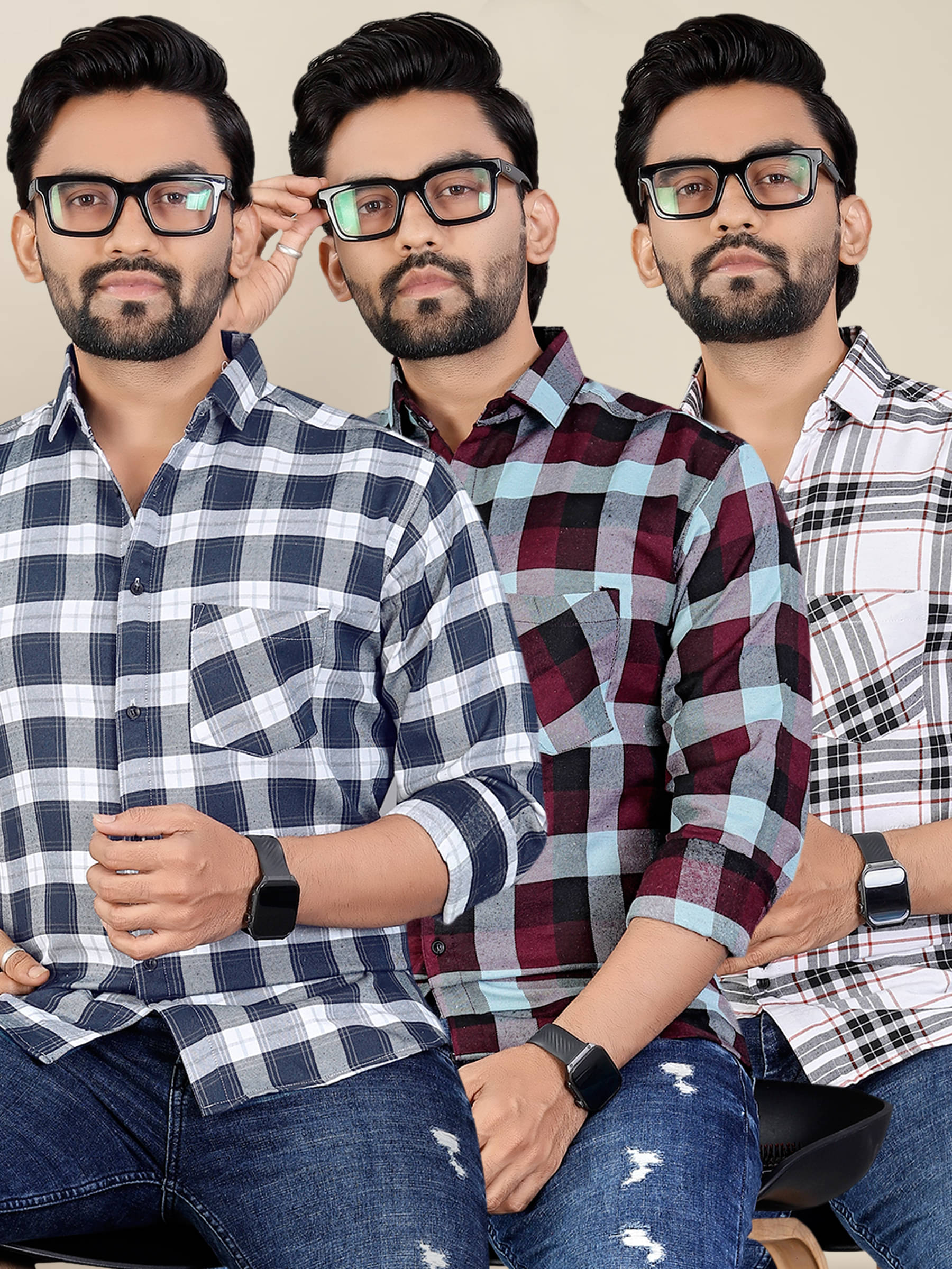     			ADWYN PETER 100% Cotton Regular Fit Checks Full Sleeves Men's Casual Shirt - Multicolor 1 ( Pack of 3 )