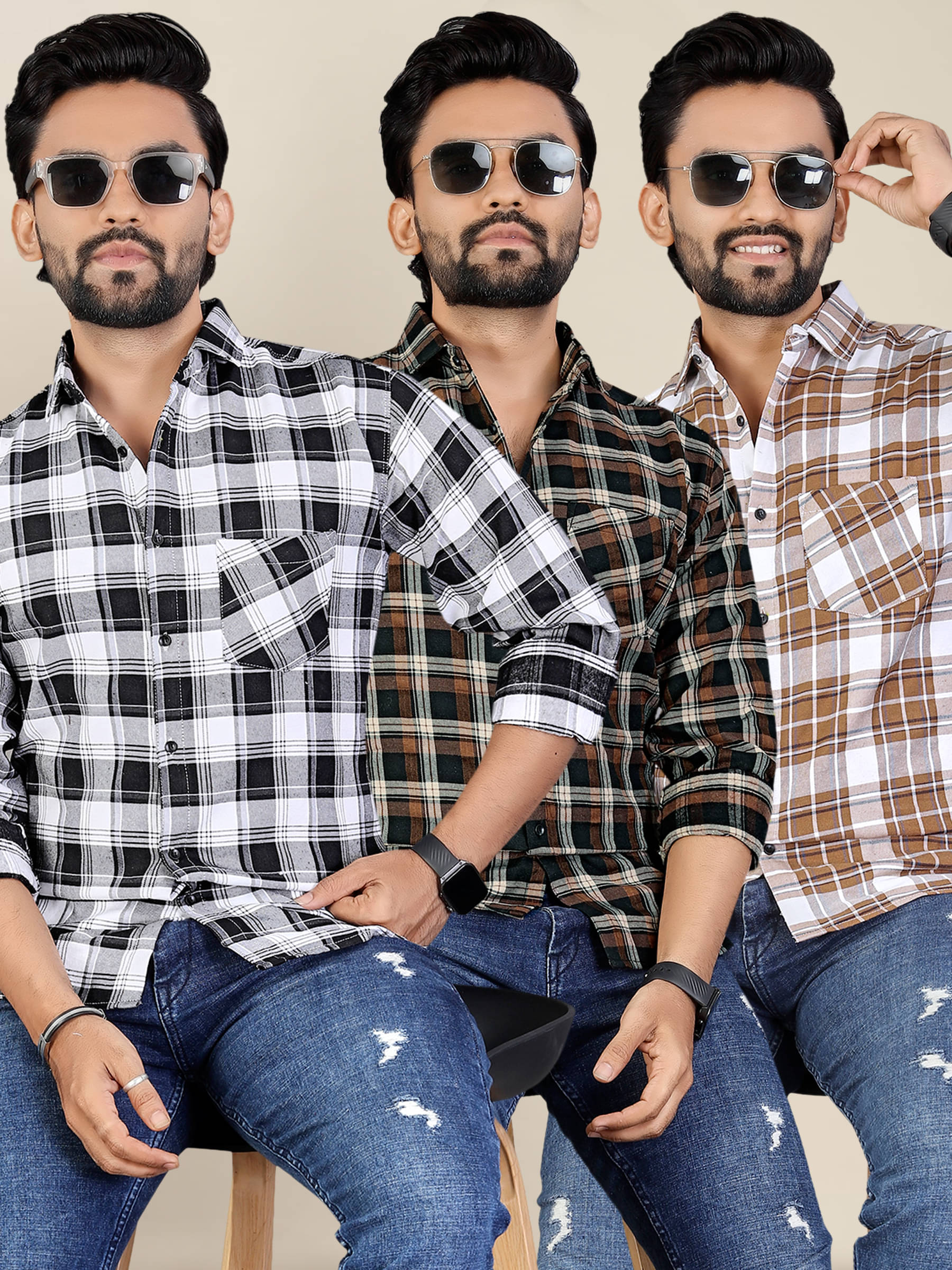    			ADWYN PETER 100% Cotton Regular Fit Checks Full Sleeves Men's Casual Shirt - Multicolor 9 ( Pack of 3 )