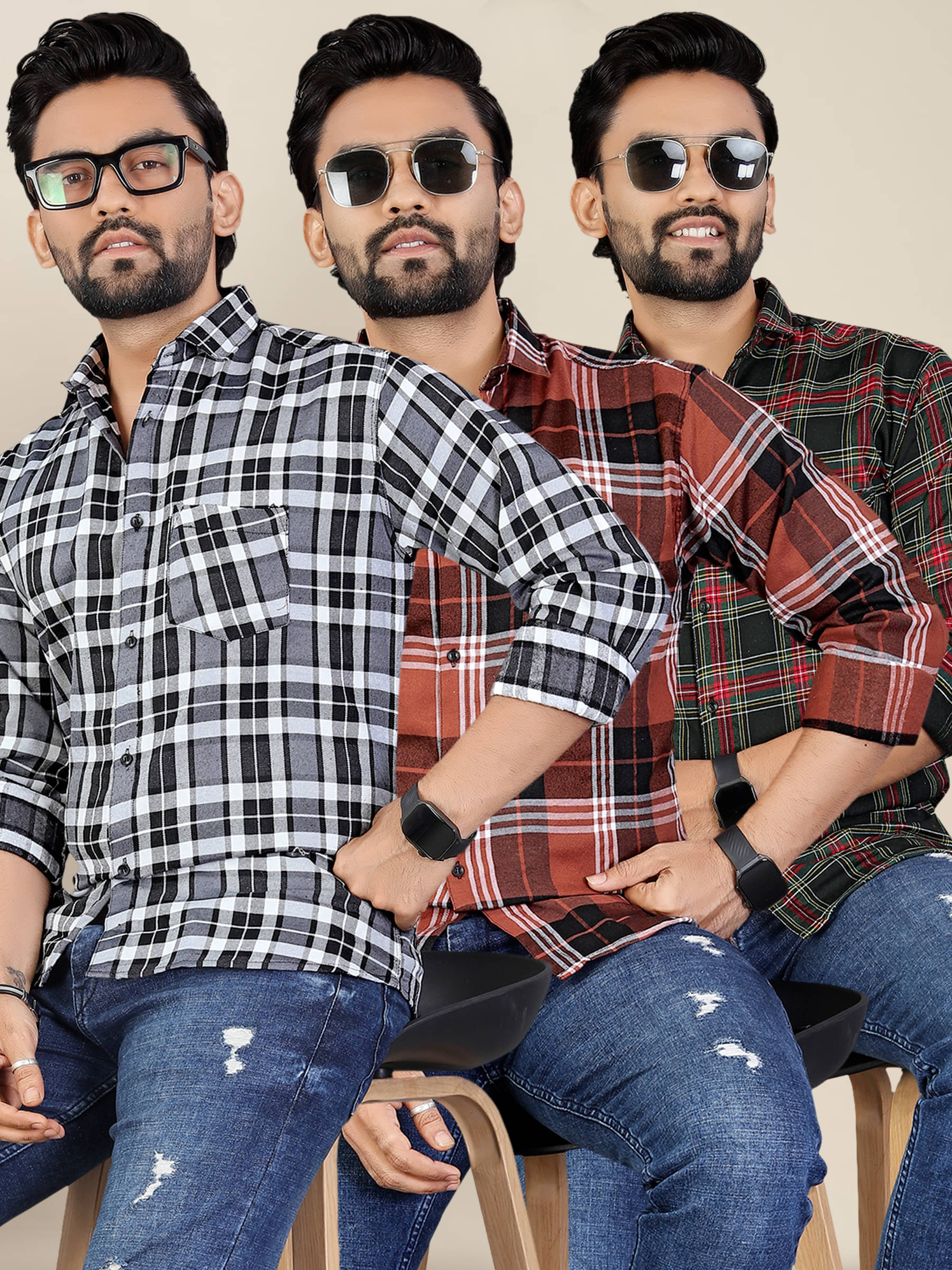     			ADWYN PETER 100% Cotton Regular Fit Checks Full Sleeves Men's Casual Shirt - Multicolor 7 ( Pack of 3 )