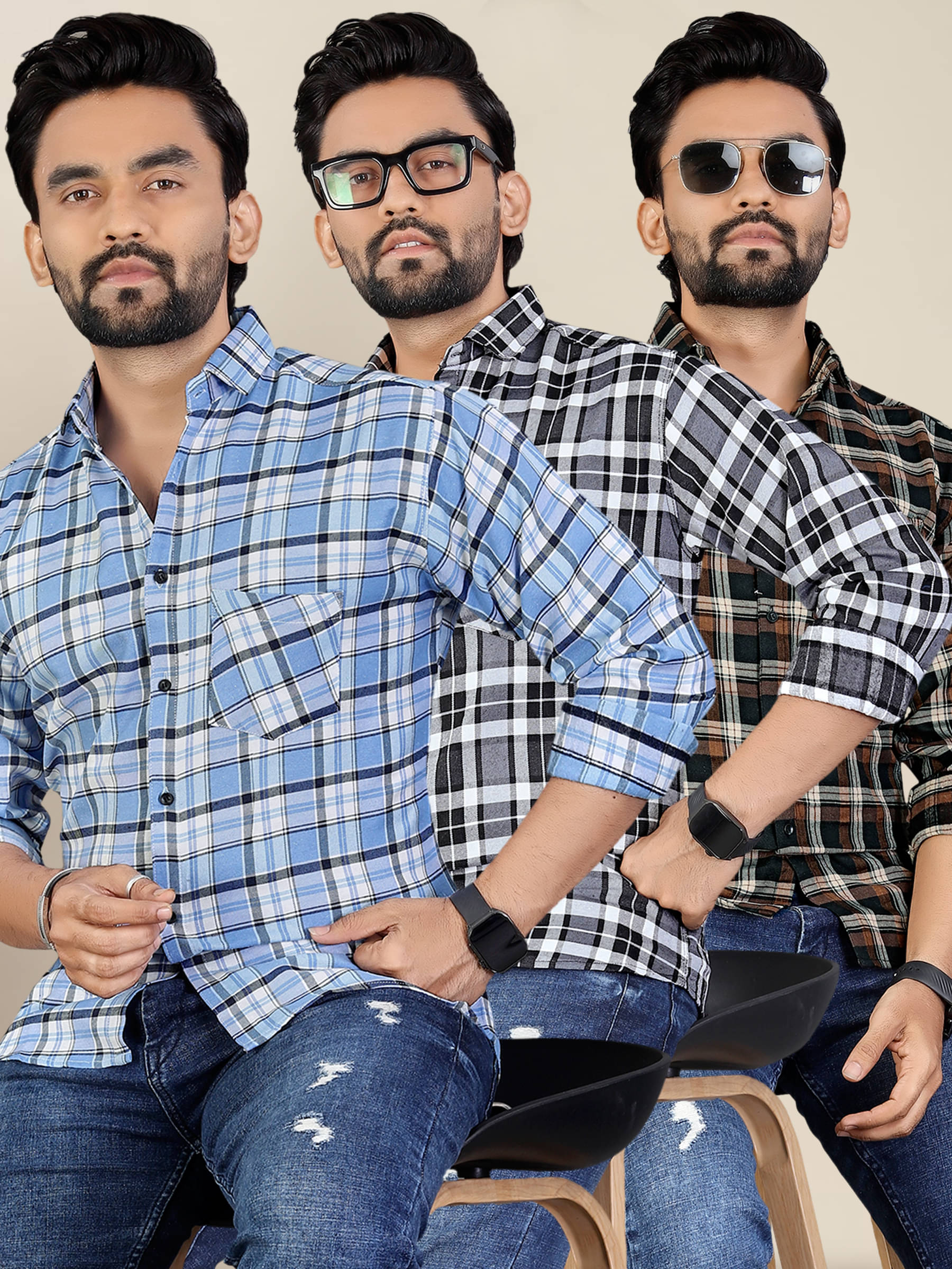 ADWYN PETER 100% Cotton Regular Fit Checks Full Sleeves Men's Casual Shirt - Multicolor 6 ( Pack of 3 ) ADWYN PETER 100% Cotton Regular Fit Checks Full Sleeves Men's Casual Shirt - Multicolor 6 ( Pack of 3 )