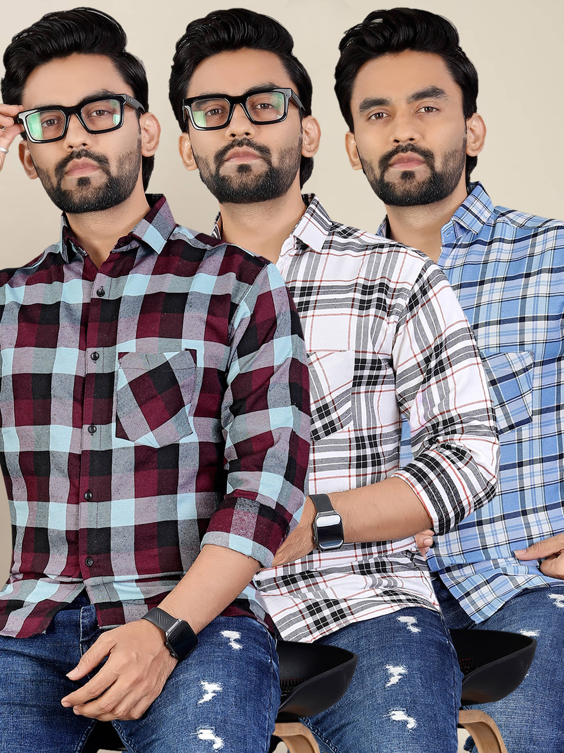 ADWYN PETER 100% Cotton Regular Fit Checks Full Sleeves Men's Casual Shirt - Multicolor 2 ( Pack of 3 ) ADWYN PETER 100% Cotton Regular Fit Checks Full Sleeves Men's Casual Shirt - Multicolor 2 ( Pack of 3 )