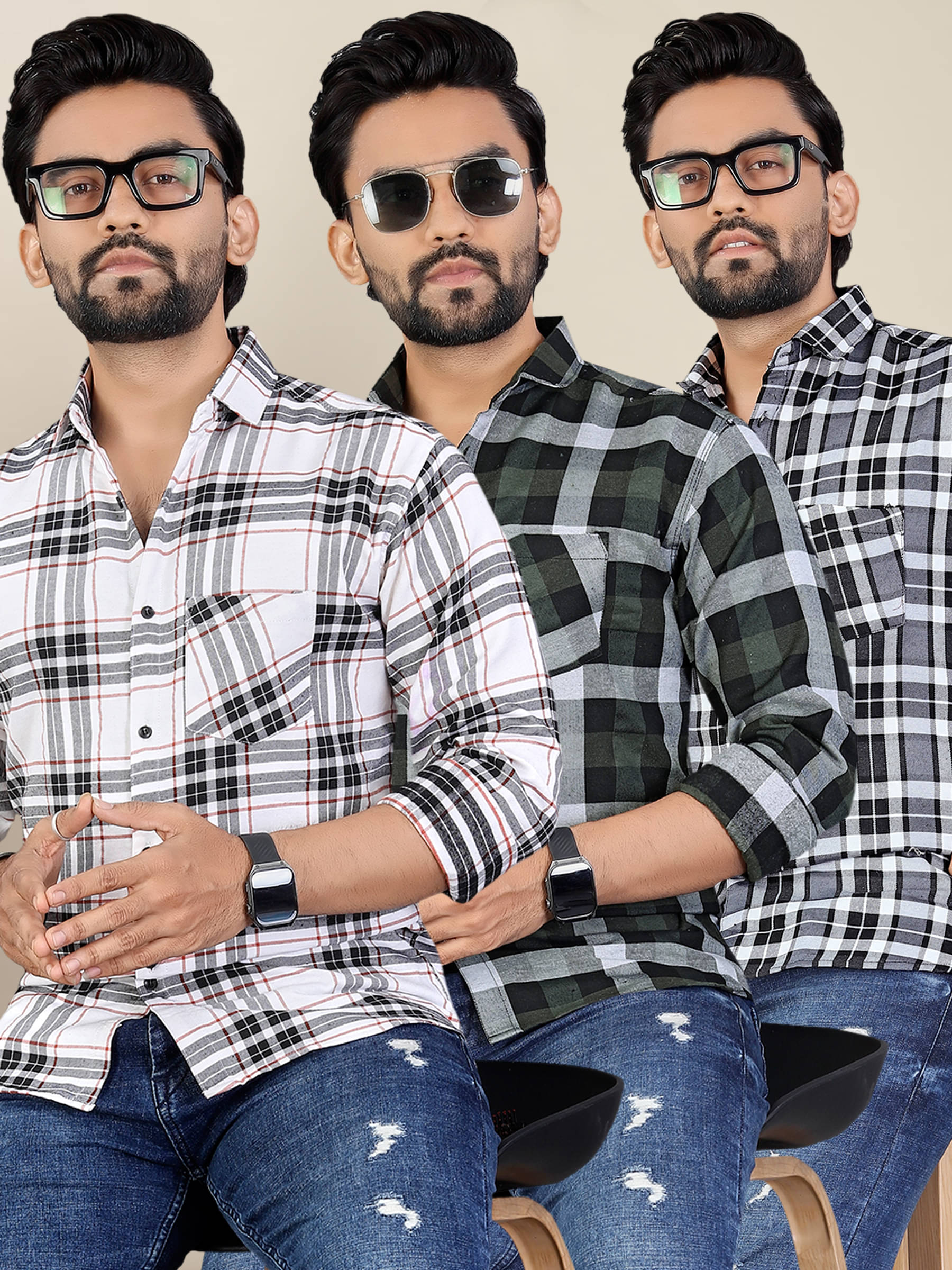     			ADWYN PETER 100% Cotton Regular Fit Checks Full Sleeves Men's Casual Shirt - Multicolor 3 ( Pack of 3 )