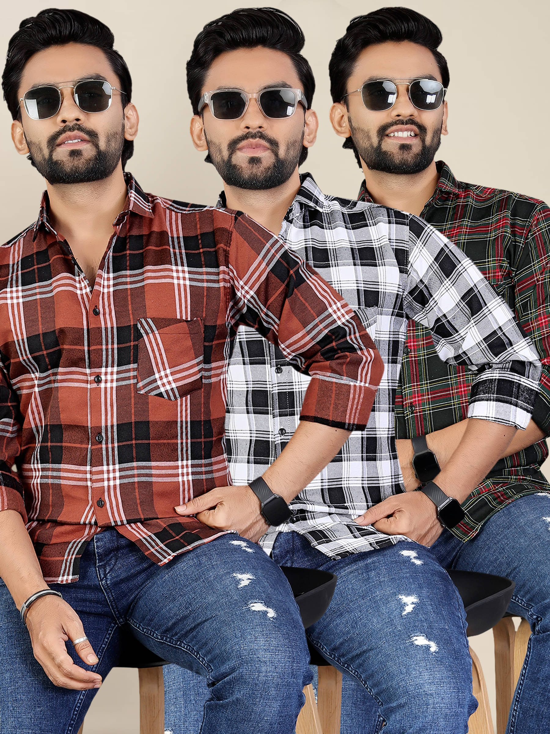 ADWYN PETER 100% Cotton Regular Fit Checks Full Sleeves Men's Casual Shirt - Multicolor 8 ( Pack of 3 ) ADWYN PETER 100% Cotton Regular Fit Checks Full Sleeves Men's Casual Shirt - Multicolor 8 ( Pack of 3 )
