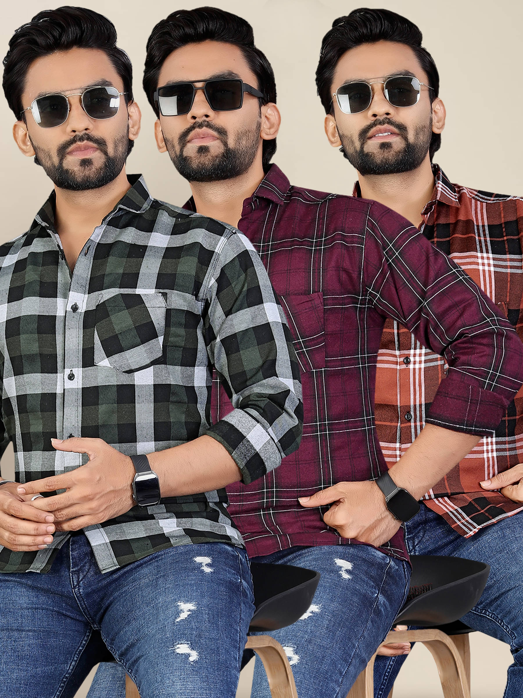     			ADWYN PETER 100% Cotton Regular Fit Checks Full Sleeves Men's Casual Shirt - Multicolor 4 ( Pack of 3 )