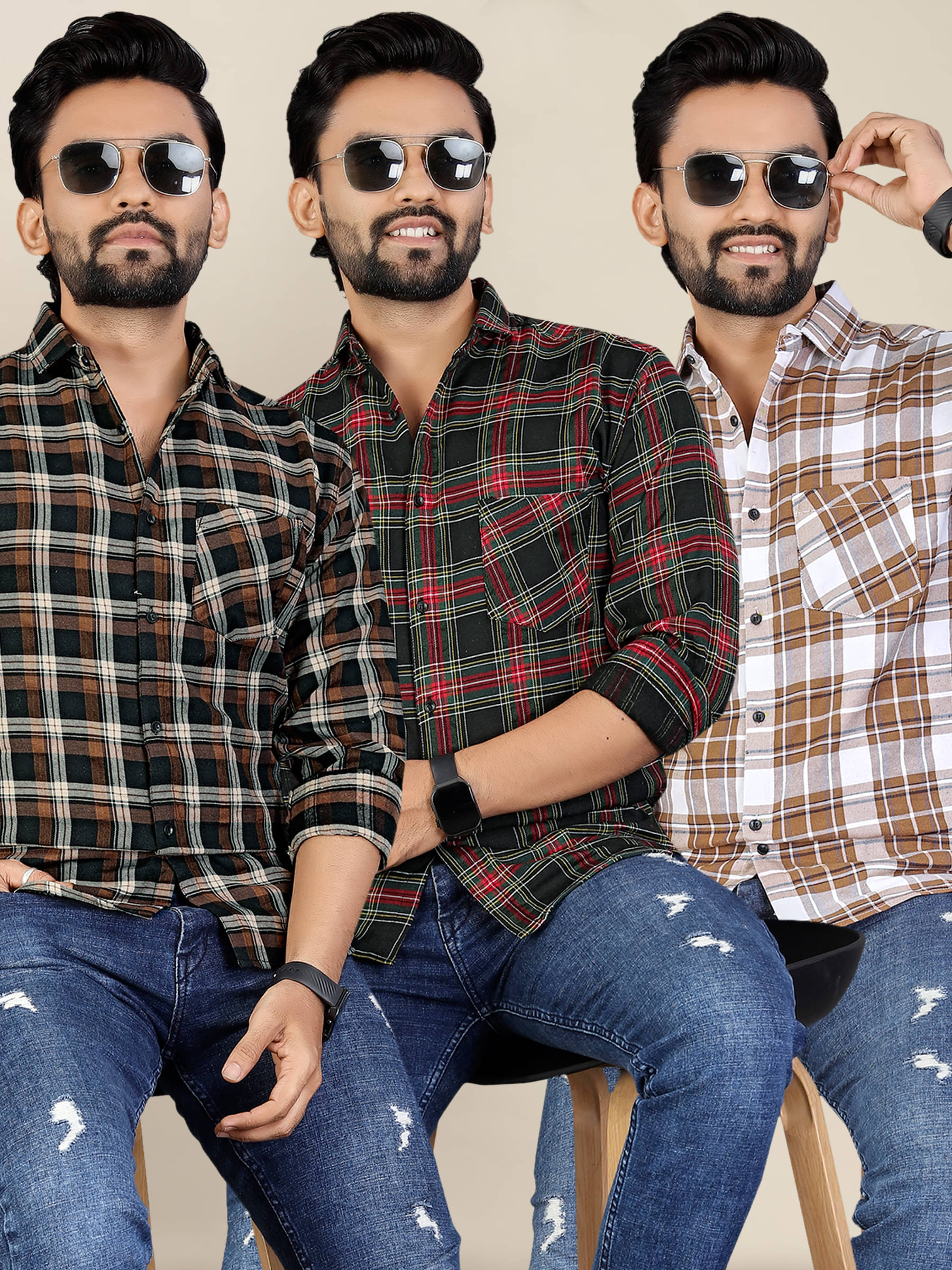 ADWYN PETER 100% Cotton Regular Fit Checks Full Sleeves Men's Casual Shirt - Multicolor 10 ( Pack of 3 ) ADWYN PETER 100% Cotton Regular Fit Checks Full Sleeves Men's Casual Shirt - Multicolor 10 ( Pack of 3 )