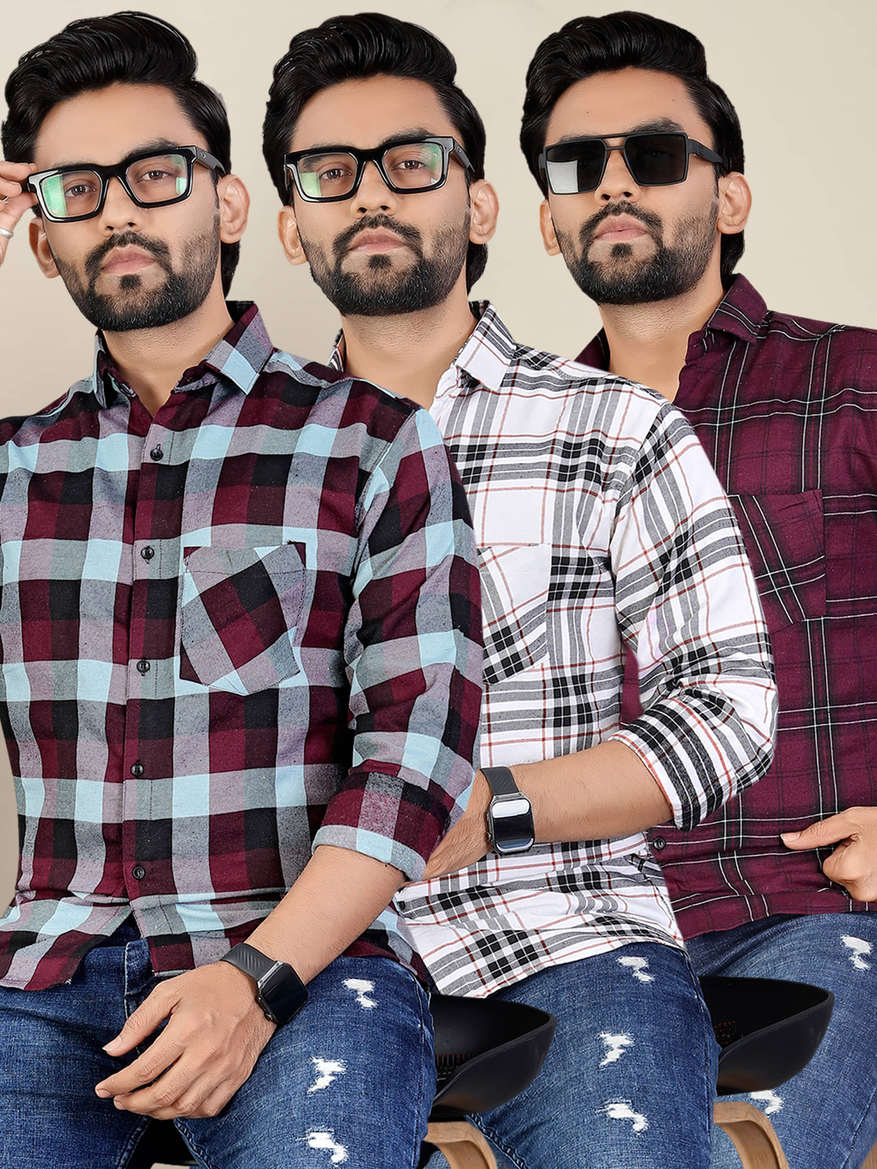     			ADWYN PETER 100% Cotton Regular Fit Checks Full Sleeves Men's Casual Shirt - Multicolor 2 ( Pack of 3 )