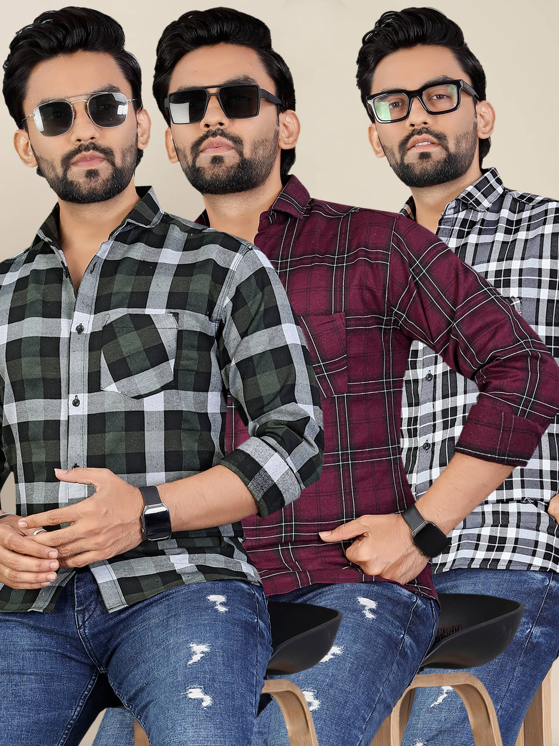     			ADWYN PETER 100% Cotton Regular Fit Checks Full Sleeves Men's Casual Shirt - Multicolor 4 ( Pack of 3 )