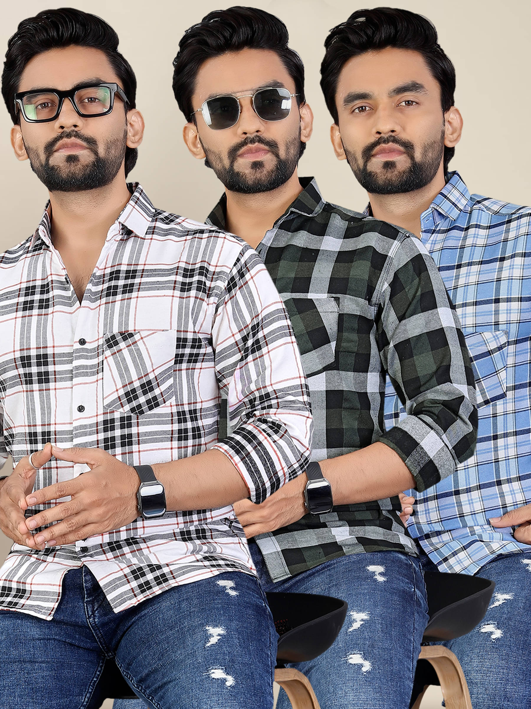     			ADWYN PETER 100% Cotton Regular Fit Checks Full Sleeves Men's Casual Shirt - Multicolor 3 ( Pack of 3 )