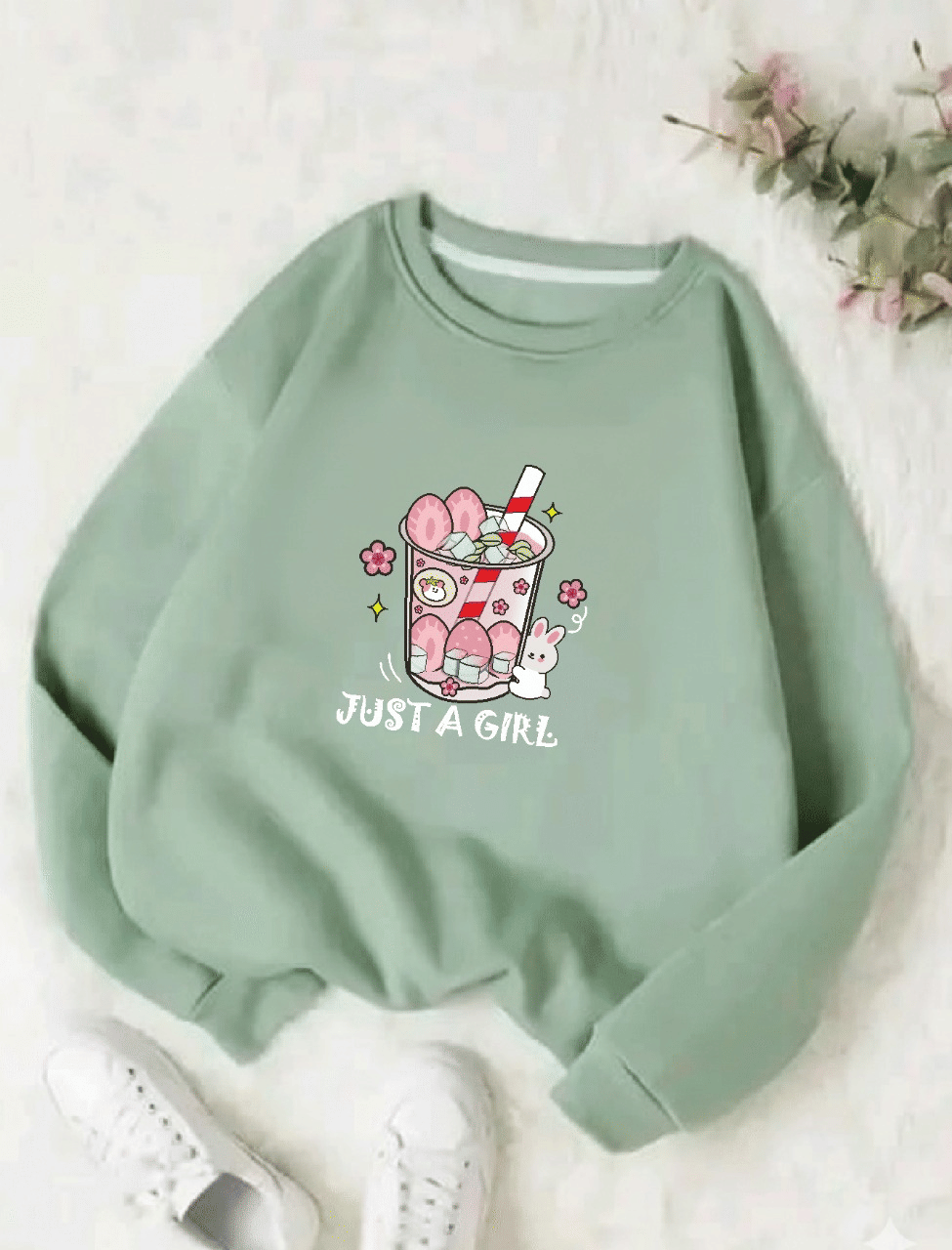     			APEXY Pack of 1 Girls Fleece Sweatshirt ( Olive Green )