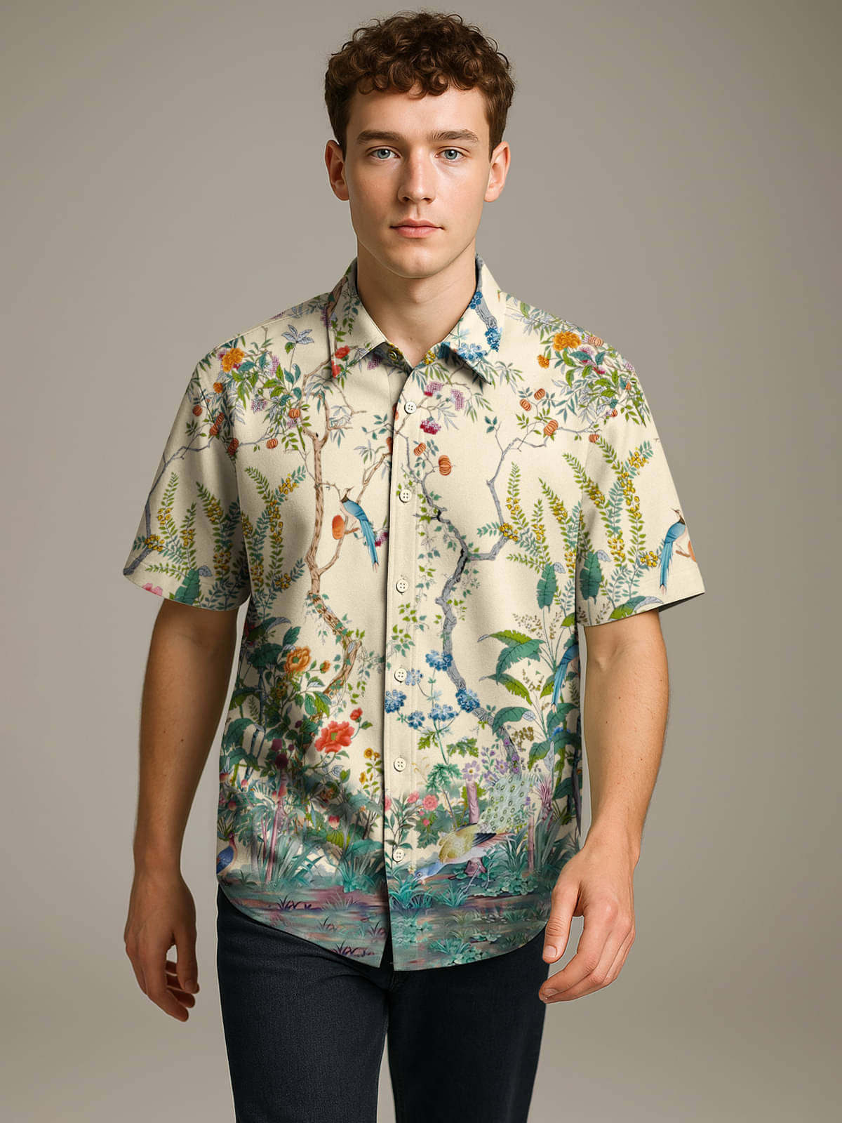     			BULLMER Cotton Blend Regular Fit Printed Half Sleeves Men's Casual Shirt - Green ( Pack of 1 )