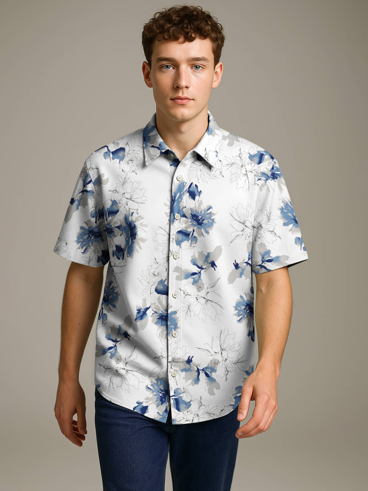     			BULLMER Cotton Blend Regular Fit Printed Half Sleeves Men's Casual Shirt - White ( Pack of 1 )