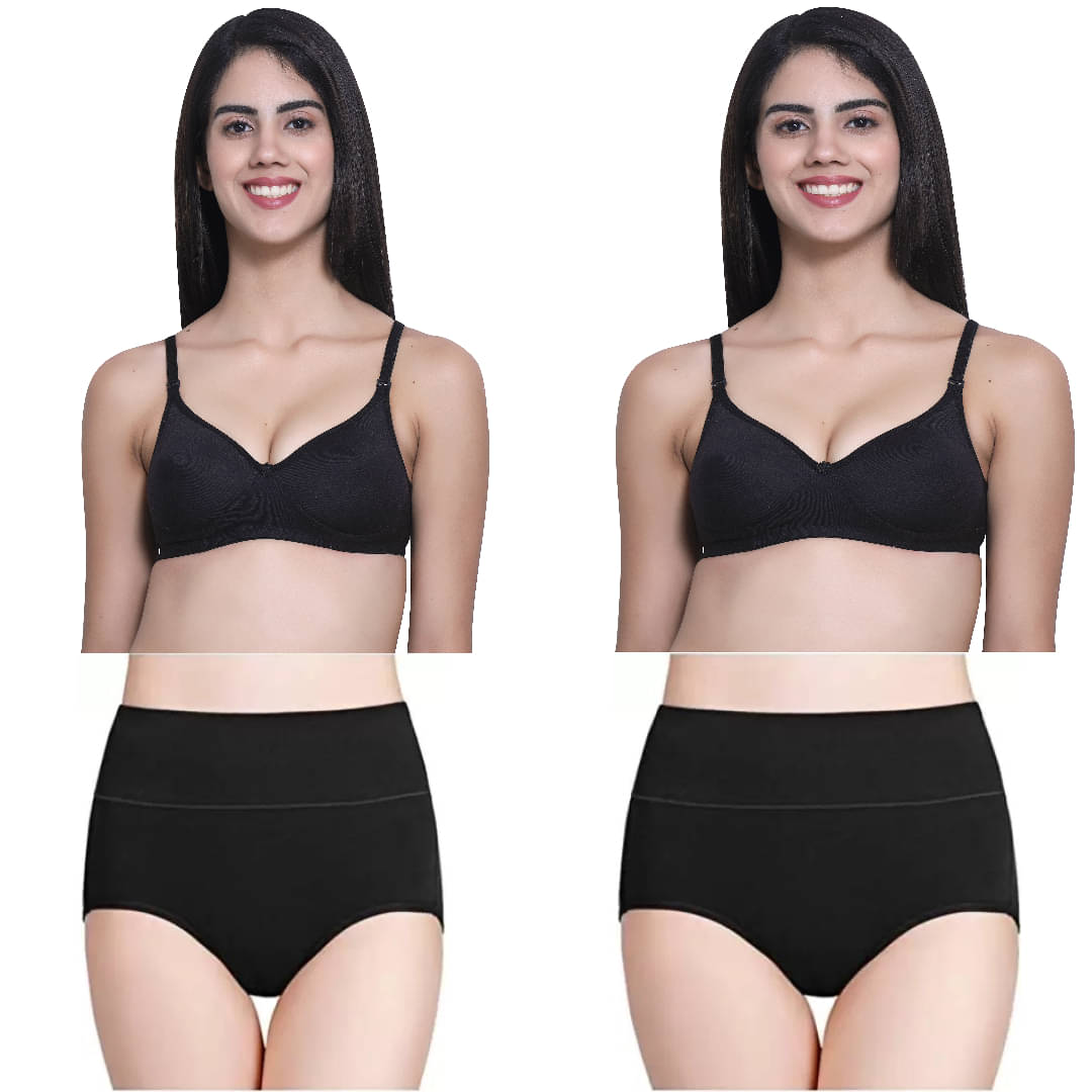 Bebron Cotton Blend Non Padded Bra & Panty Set ( Black , Pack of 2 )     			Bebron Cotton Blend Non Padded Bra & Panty Set ( Black , Pack of 2 )