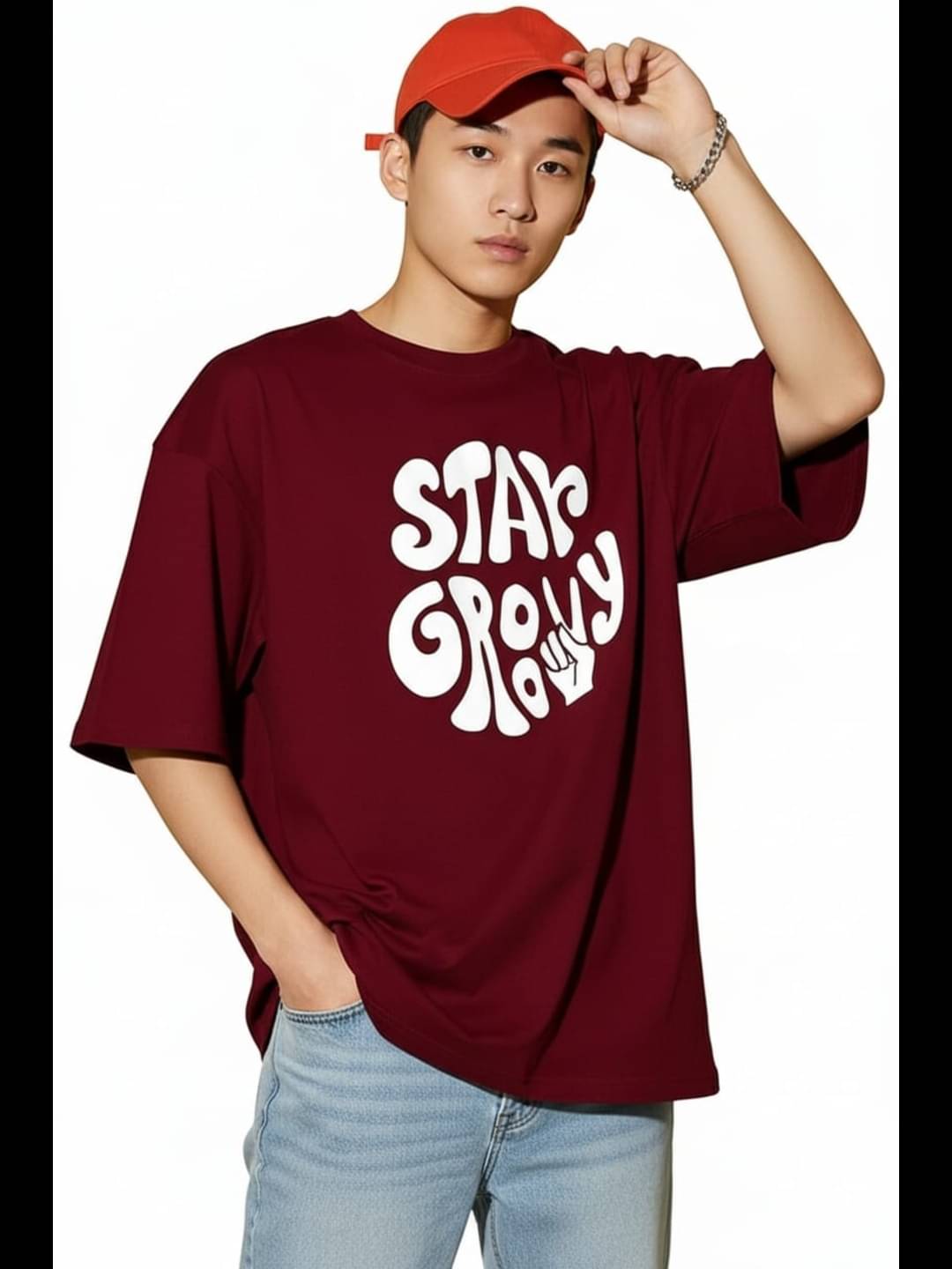     			CALOYA Men Cotton Blend Regular Fit Printed T-Shirt ( Maroon )