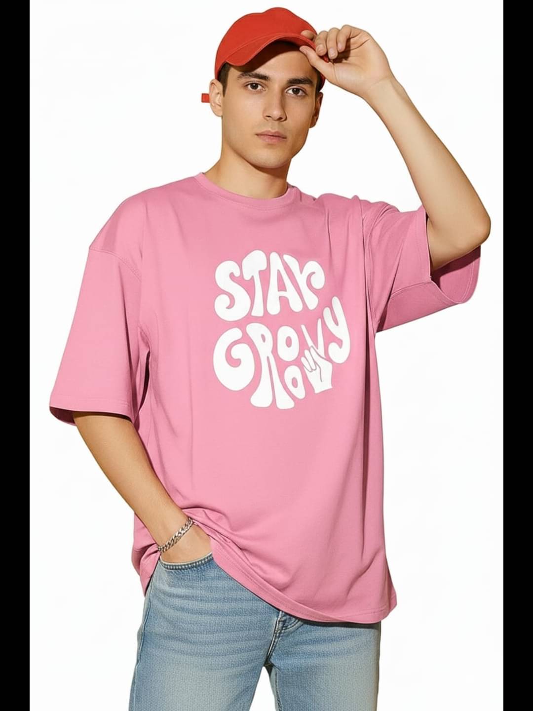     			CALOYA Men Cotton Blend Regular Fit Printed T-Shirt ( Pink )