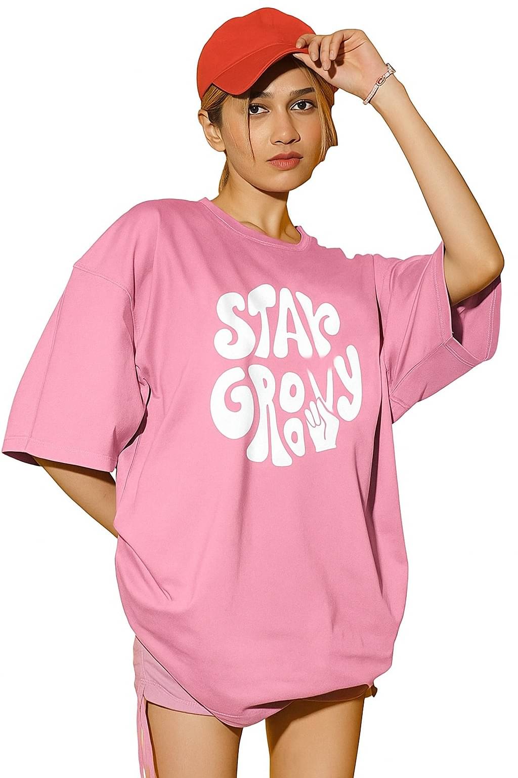     			CALOYA Women Cotton Blend Regular Fit Round Neck T-Shirt ( Pink )