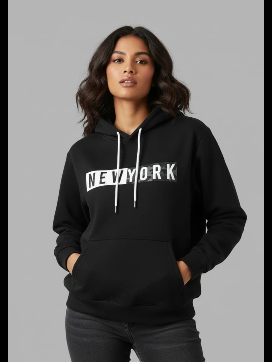     			CALOYA Women Fleece Hooded Sweatshirt ( Black )