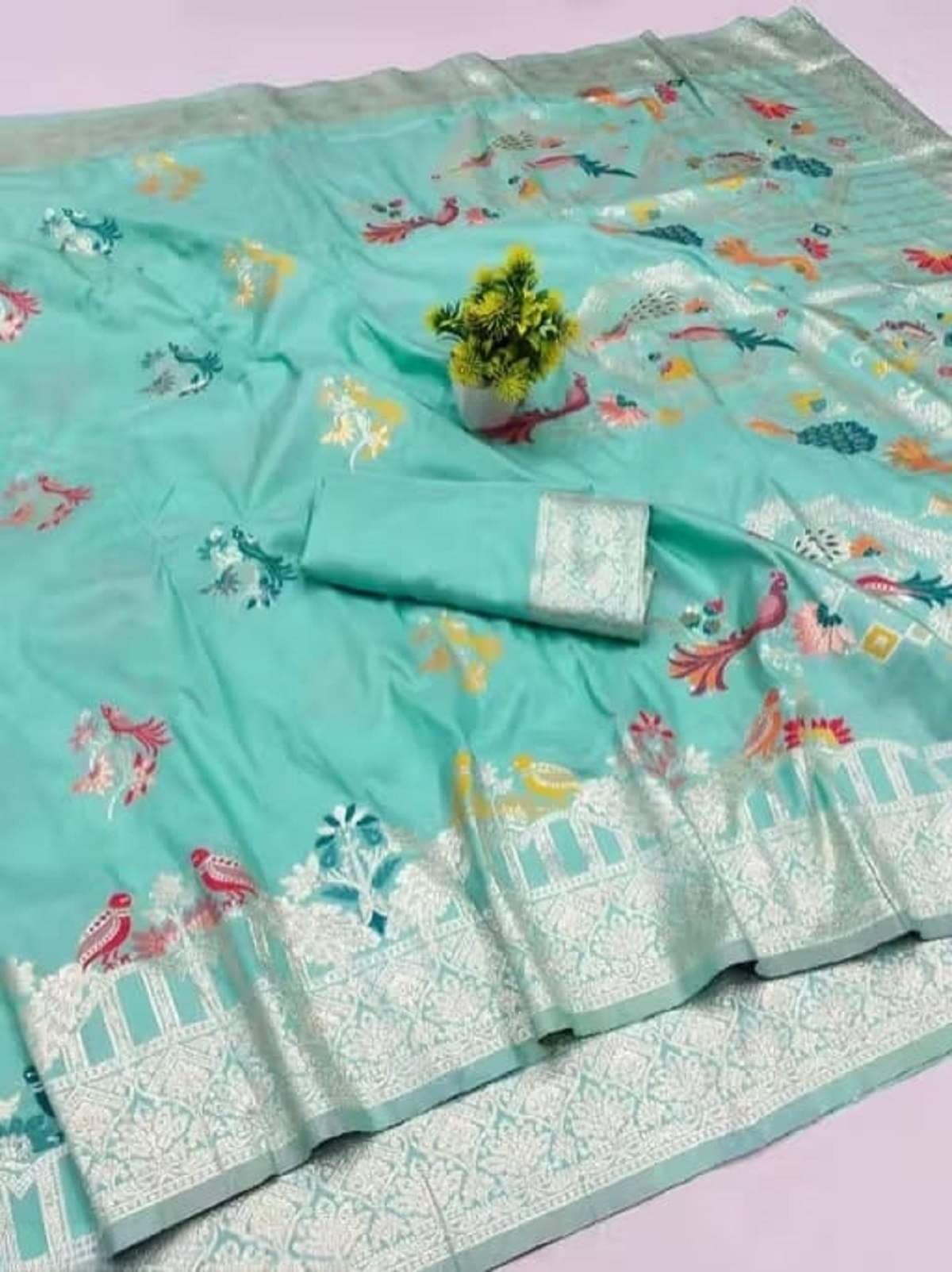     			CRYSTALWAVES Art Silk Solid Paithani Sarees With Unstitched Blouse Piece ( Sky Blue )