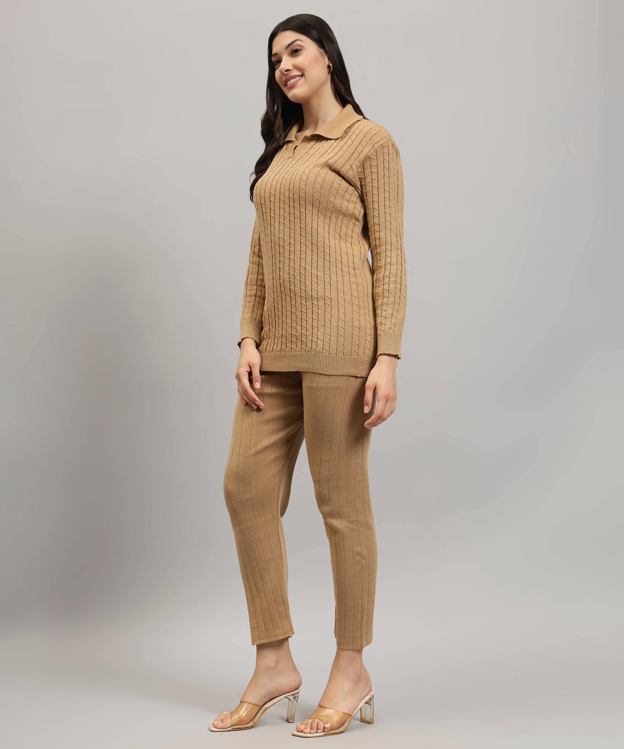     			Canblar Women Solid Top With Palazzos Co-Ord Set ( Cream )