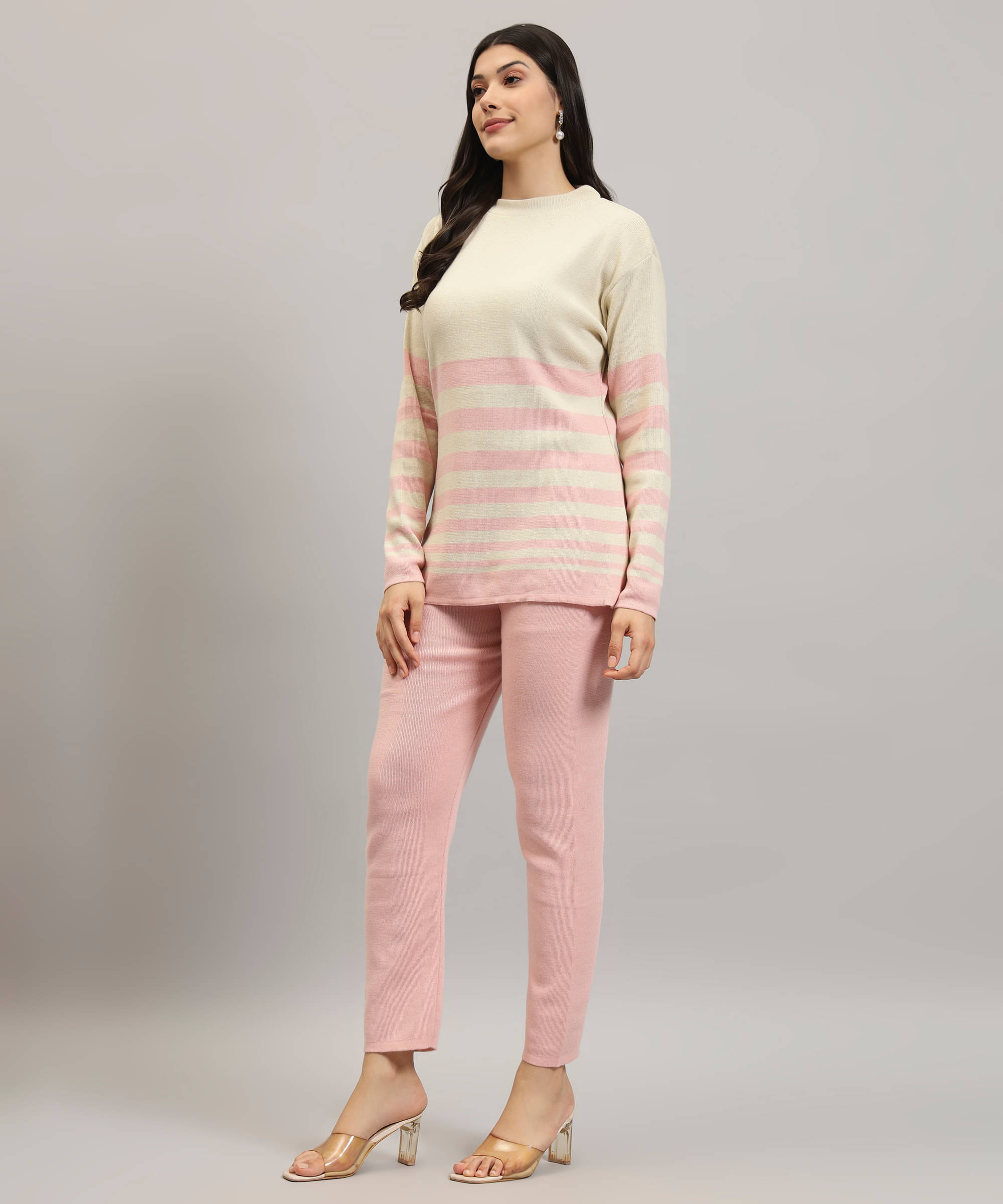     			Canblar Women Striped Top With Palazzos Co-Ord Set ( Pink )