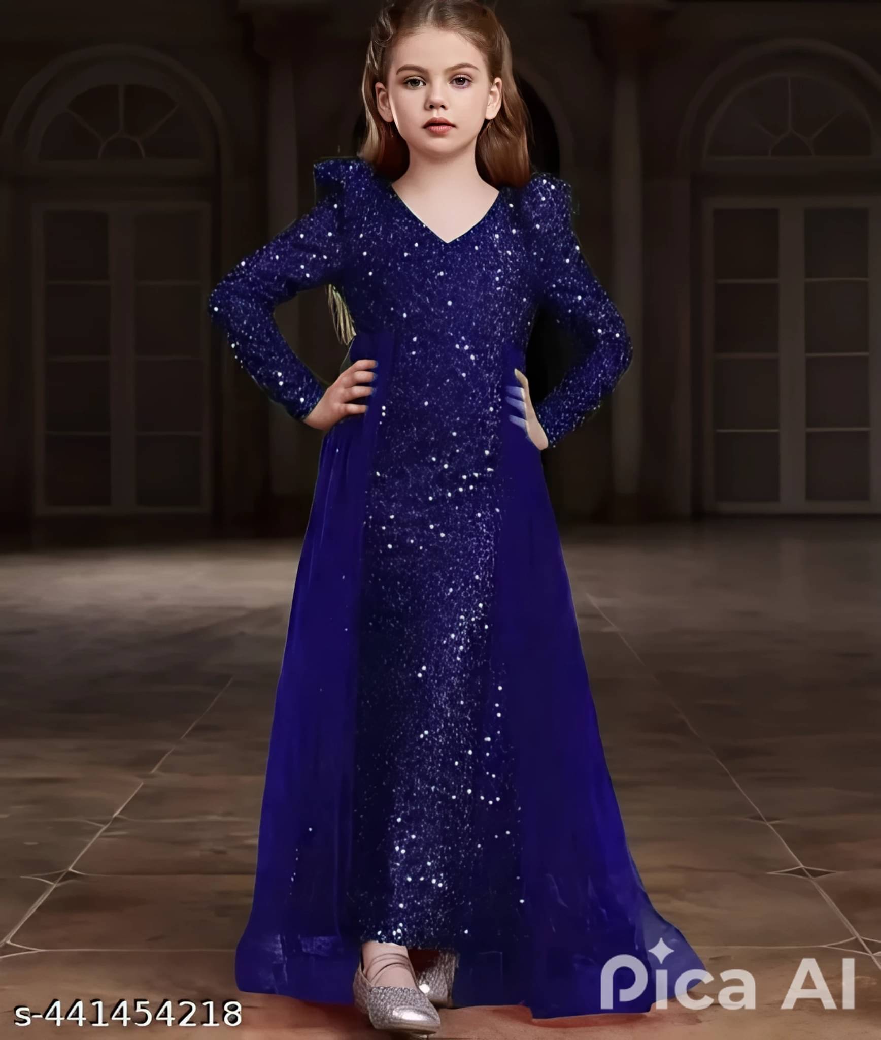     			Charvi Viscose Gown For Girls ( Pack of 1 , Blue )