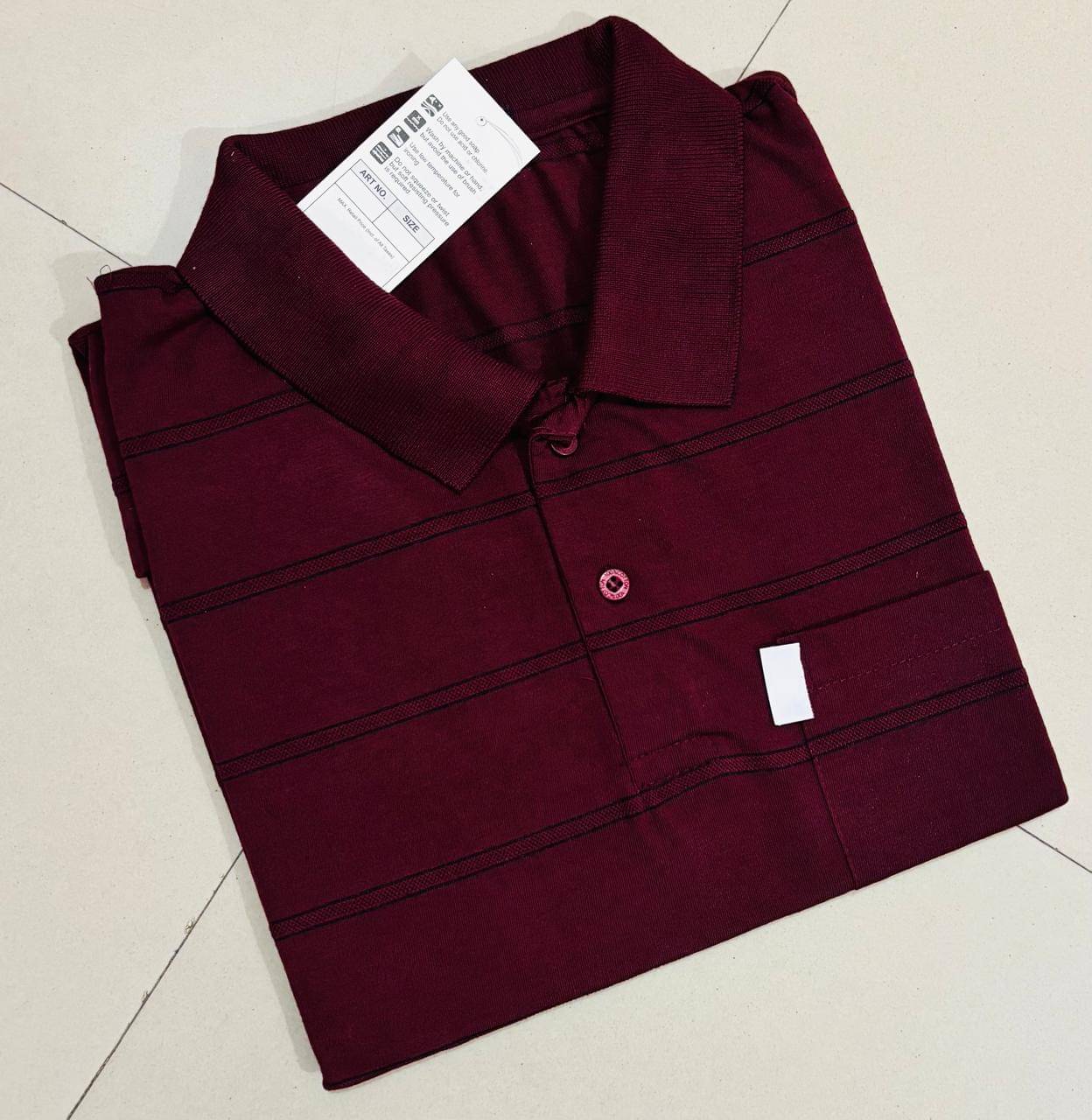     			Charvneet enterprise Men Cotton Blend Regular Fit Striped Polo T Shirt ( Maroon )