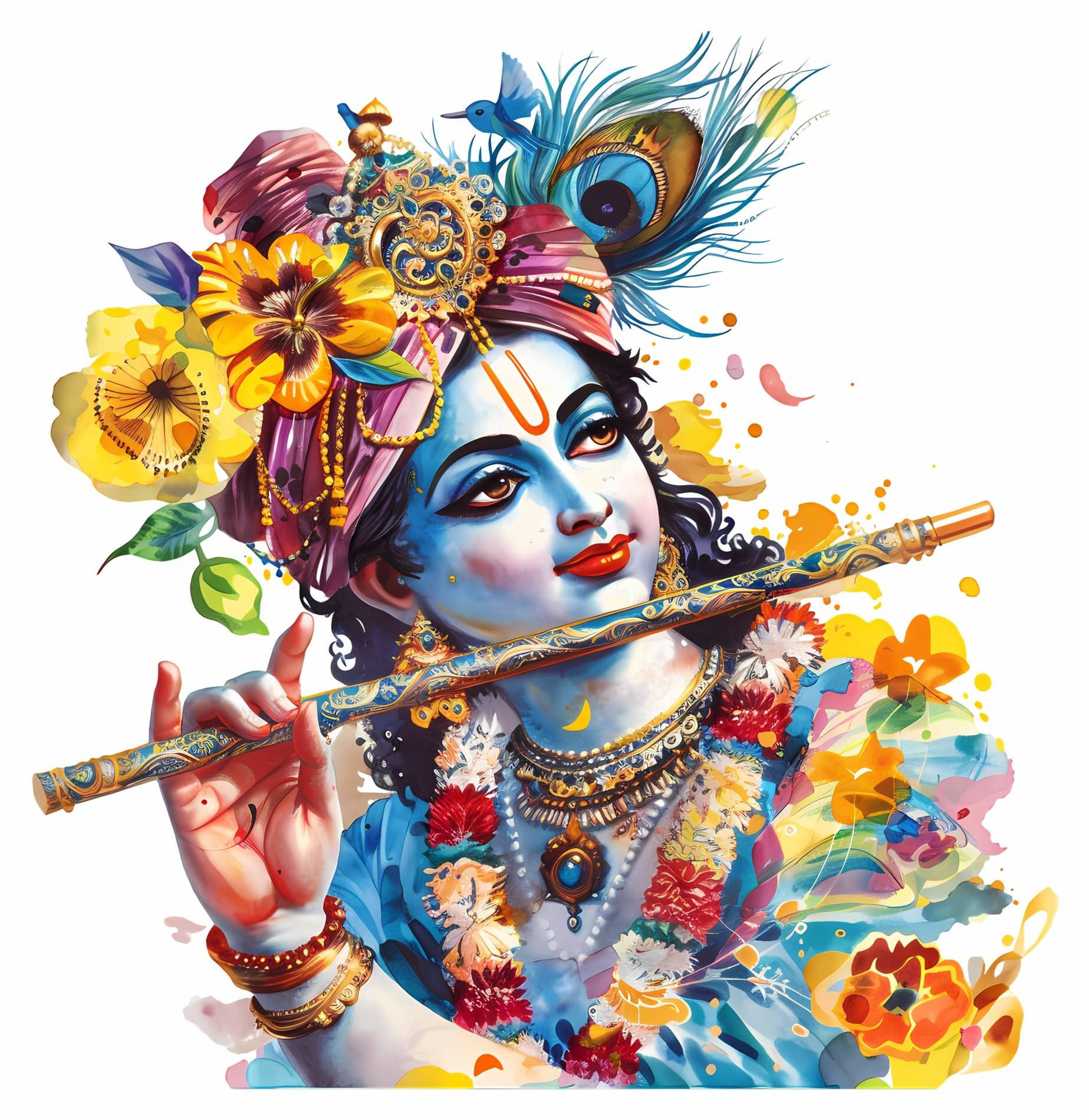     			Colorful Lord Krishna Playing Flute 18x18 Inches PVC Wall Sticker
