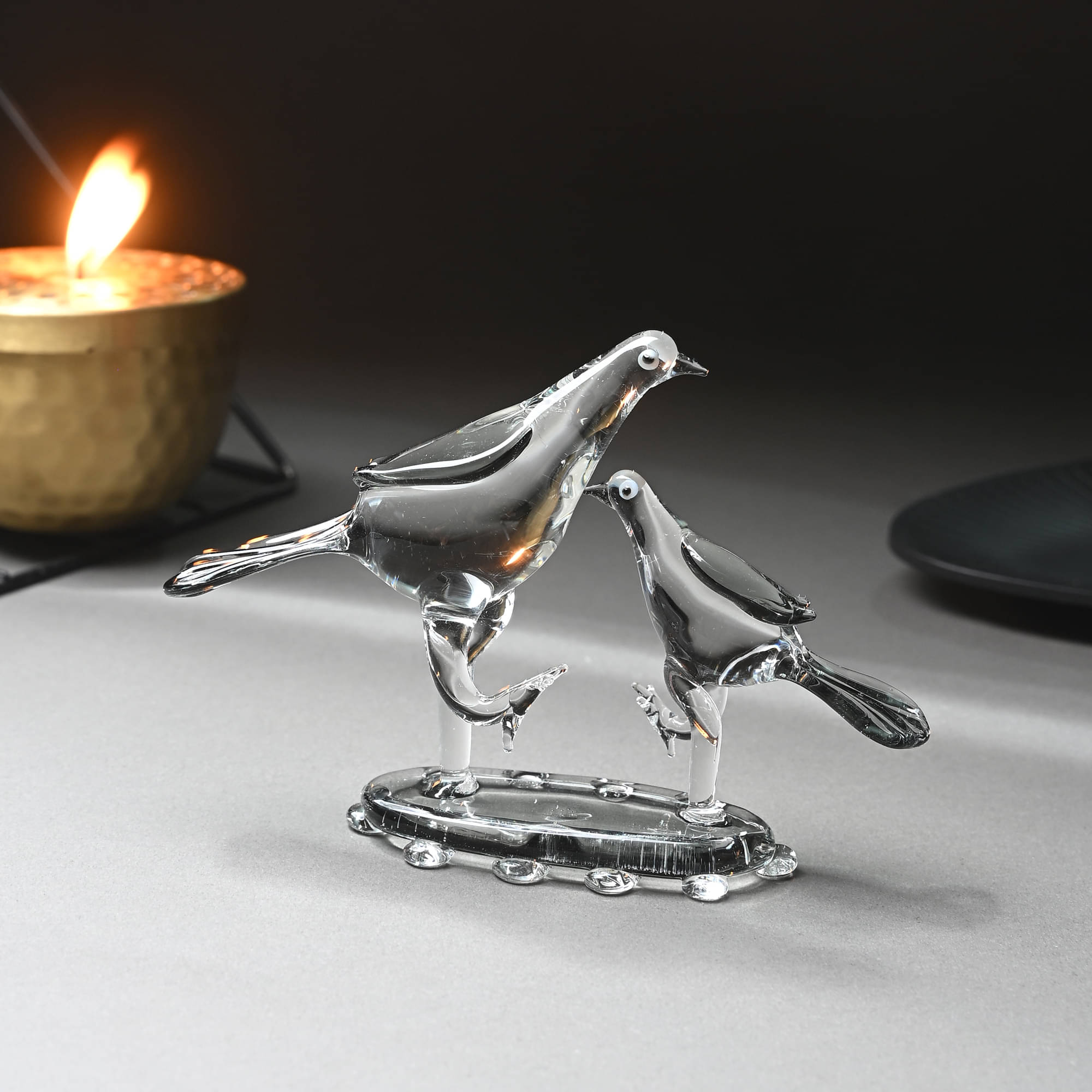     			Crystal Glass Handmade Birds Pair Showpiece, Ideal for Showcase, Car Dashboard, Home & Office Decoration, Gifting