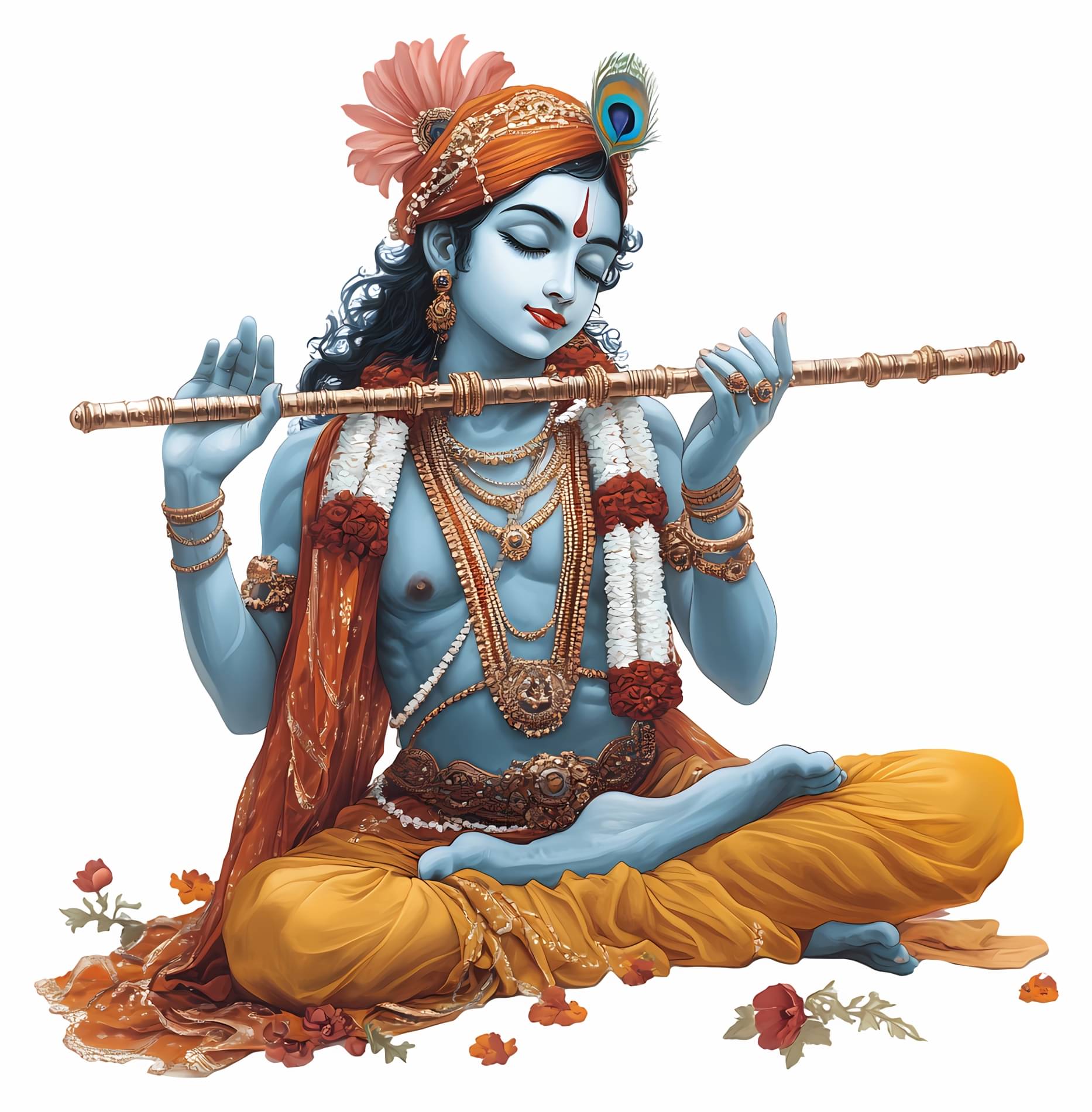     			Divine Lord Krishna Playing Flute 18x18 Inches PVC Wall Sticker