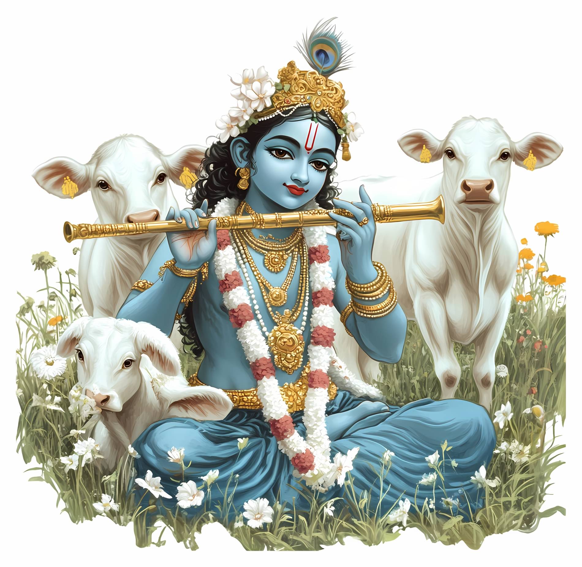     			Divine Lord Krishna with Cow 18x18 Inches PVC Wall Sticker