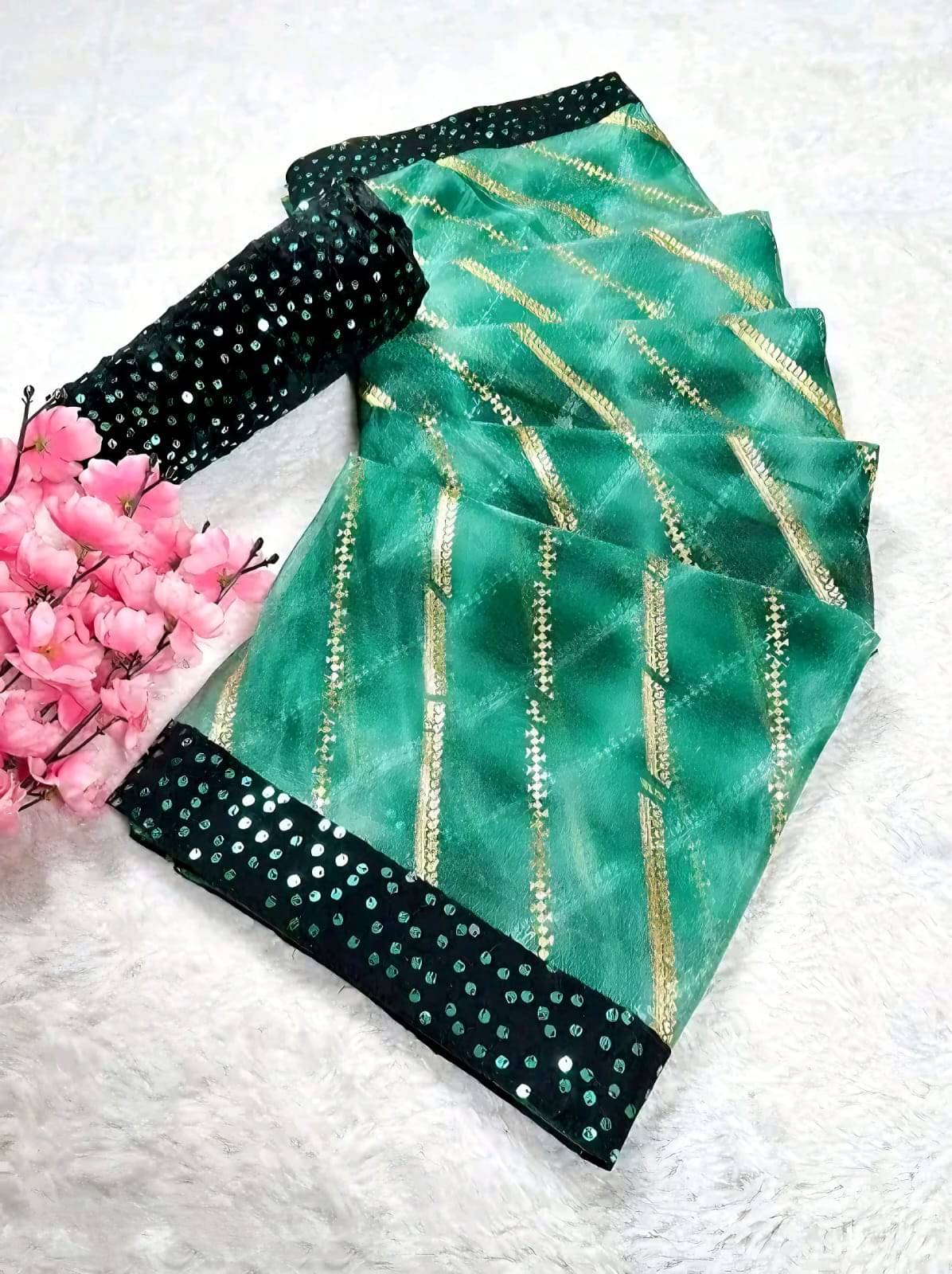     			Faz Collection Organza Printed Bandhani Sarees With Unstitched Blouse Piece ( Lavender )