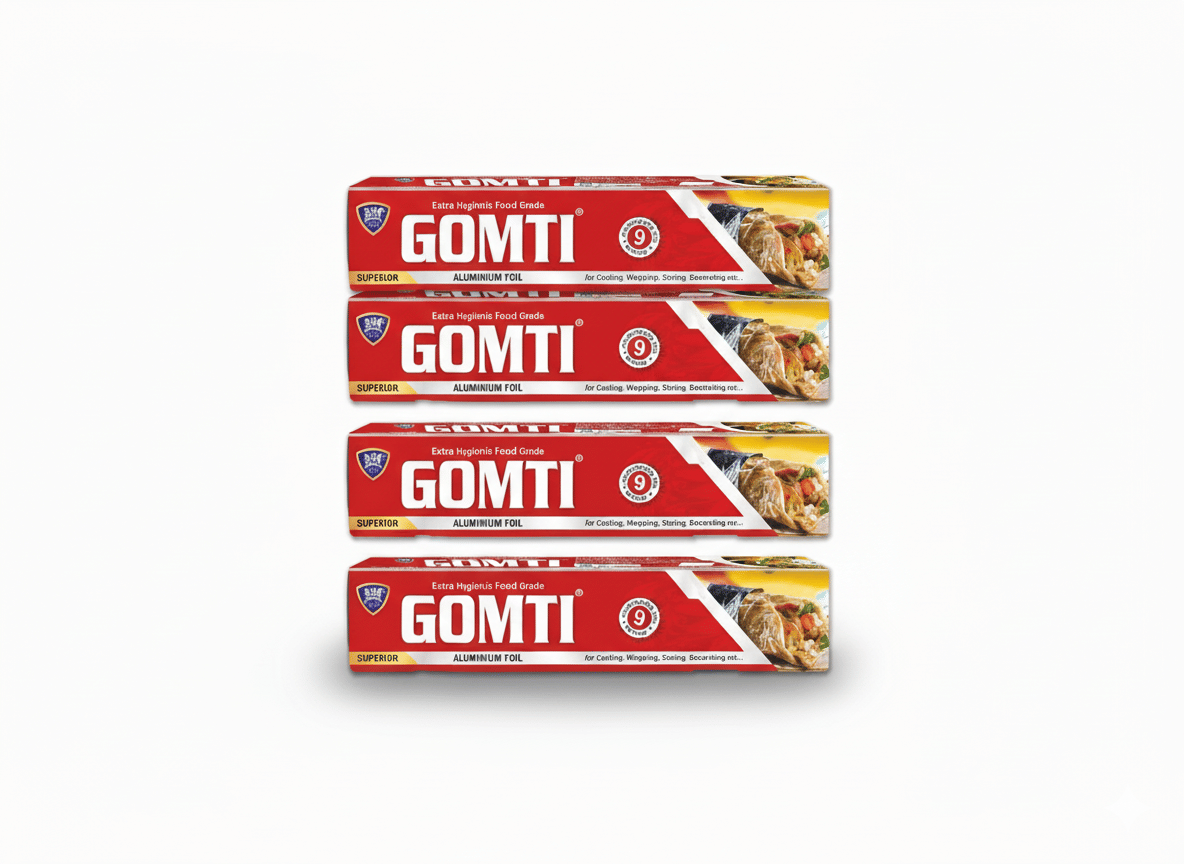     			GOMTI Aluminium Foil 9m (Pack of 4) | Micron 11 | Strong & Food-Grade Kitchen Wrap