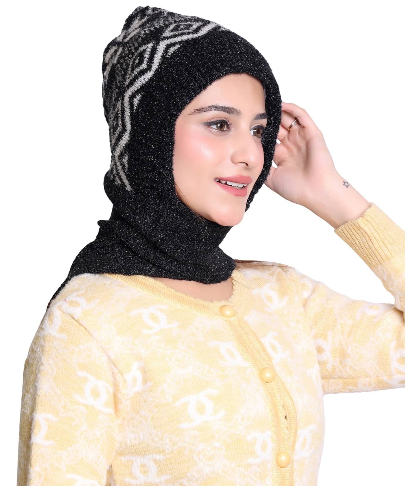     			HeteShe Black Woollen Women's Headwrap ( Pack of 1 )