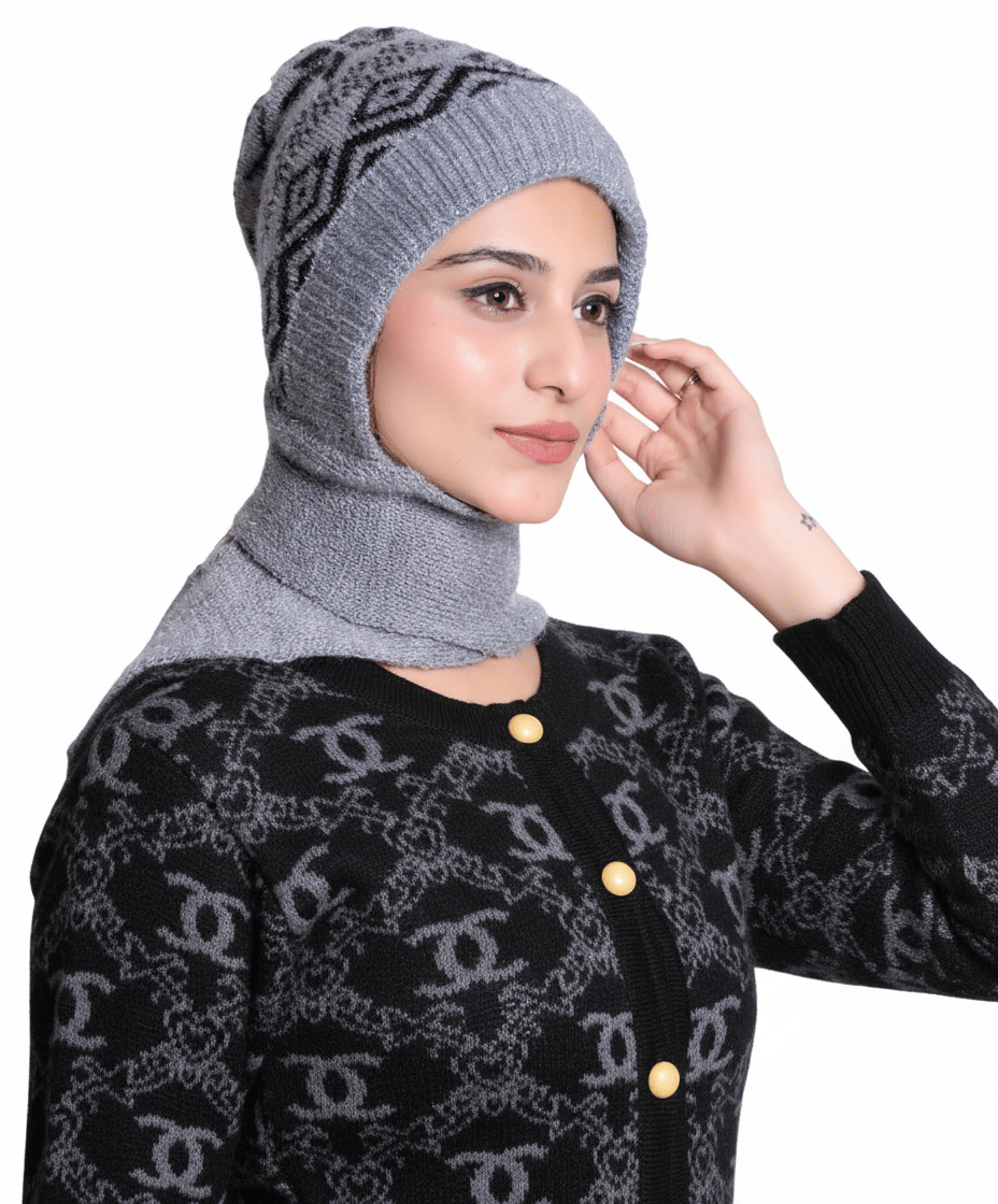     			HeteShe Dark Grey Woollen Women's Headwrap ( Pack of 1 )
