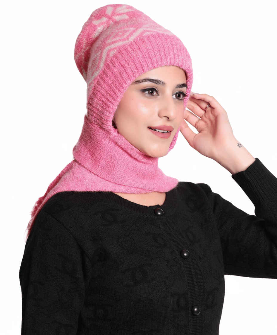     			HeteShe Pink Woollen Women's Headwrap ( Pack of 1 )