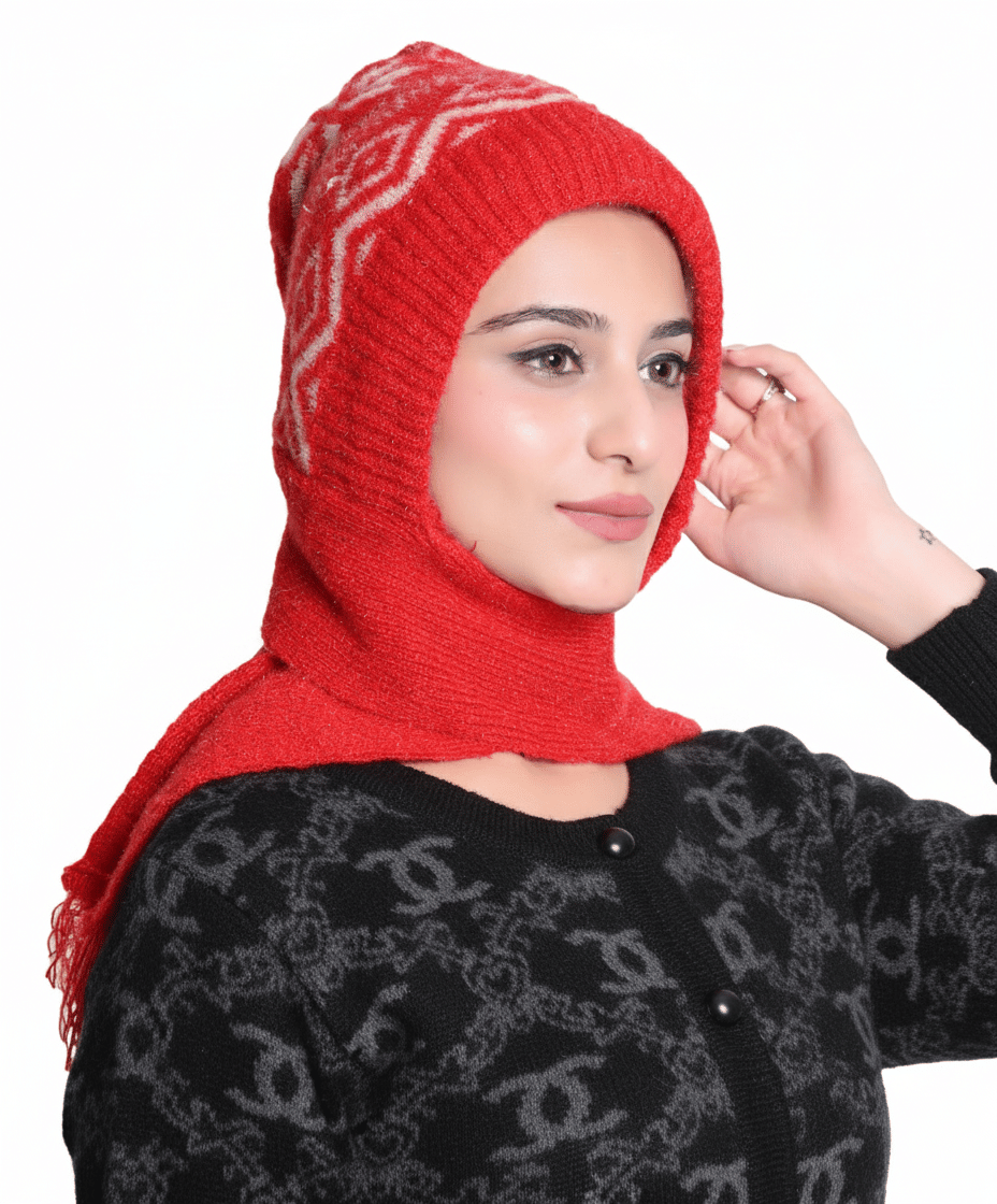     			HeteShe Red Woollen Women's Headwrap ( Pack of 1 )