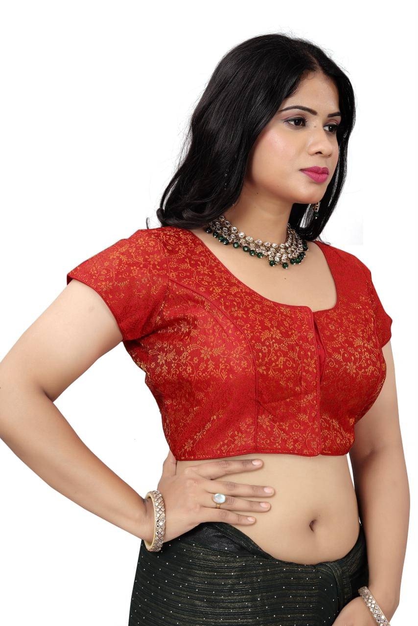     			KALAVATI FASHION Brocade Readymade with Pad Round Neck Women's Blouse ( Red )