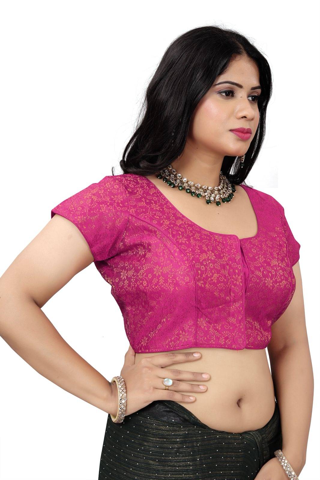     			KALAVATI FASHION Brocade Readymade with Pad Round Neck Women's Blouse ( Pink )
