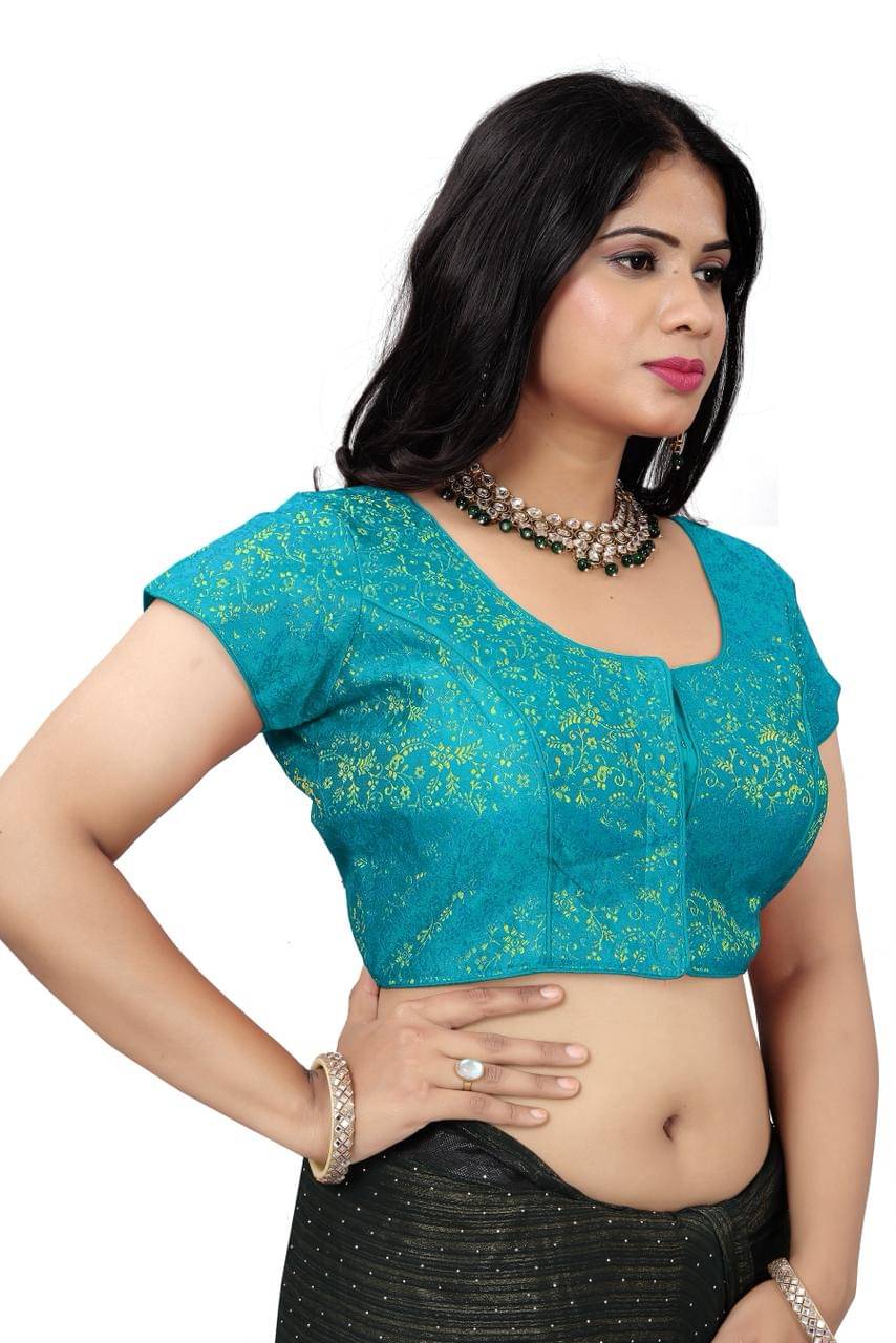     			KALAVATI FASHION Brocade Readymade with Pad Round Neck Women's Blouse ( Blue )