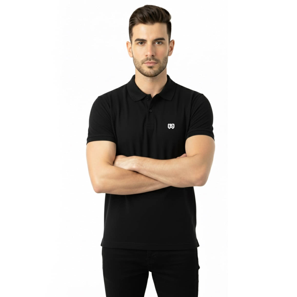     			KWINGS Men Cotton Blend Regular Fit Solid Polo T Shirt ( Black )
