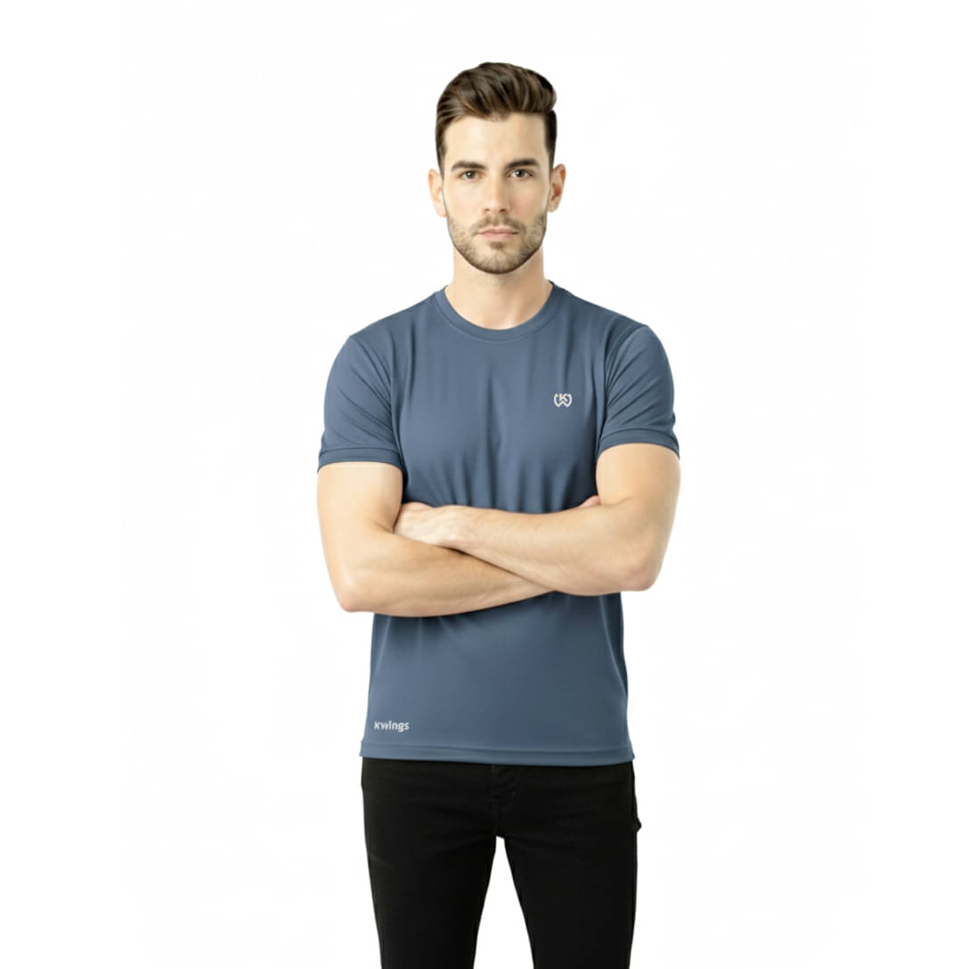     			KWINGS Men Cotton Blend Regular Fit Solid T-Shirt ( Blue )