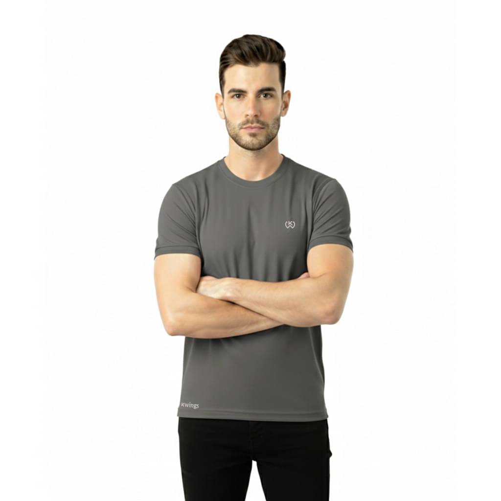     			KWINGS Men Cotton Blend Regular Fit Solid T-Shirt ( Dark Grey )